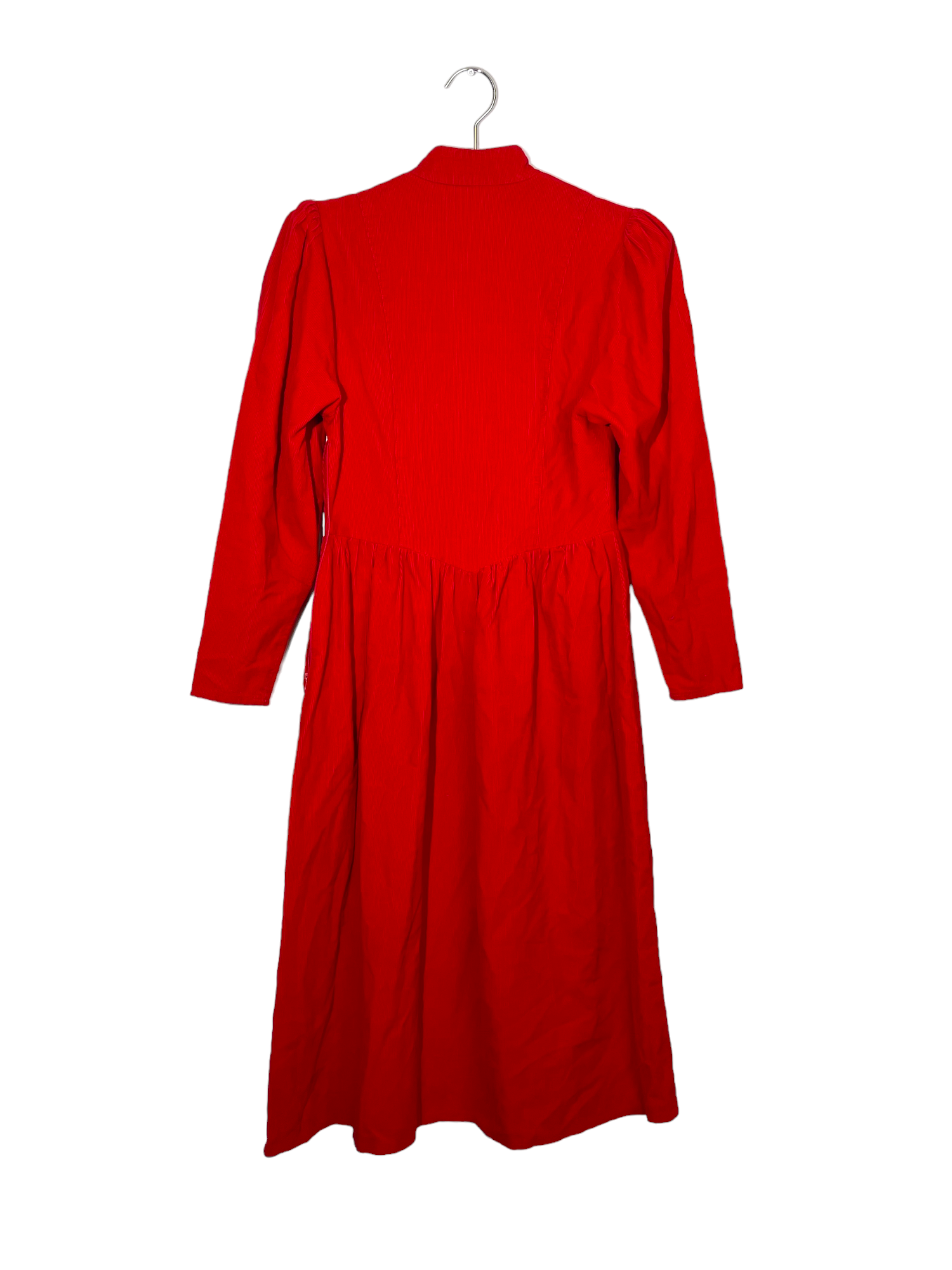 Red Corduroy Button Up Long Dress