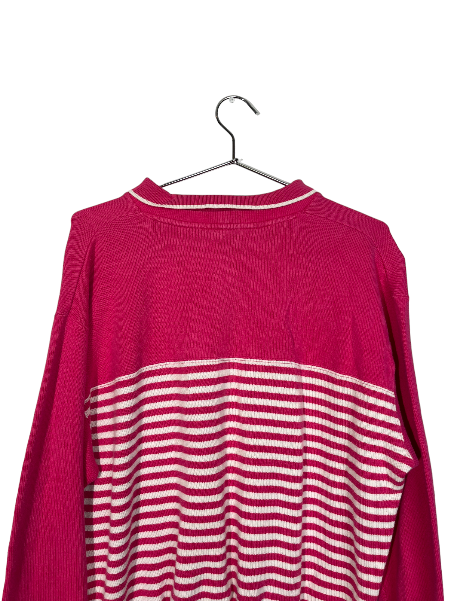 Pink & White Striped Collared Sweater