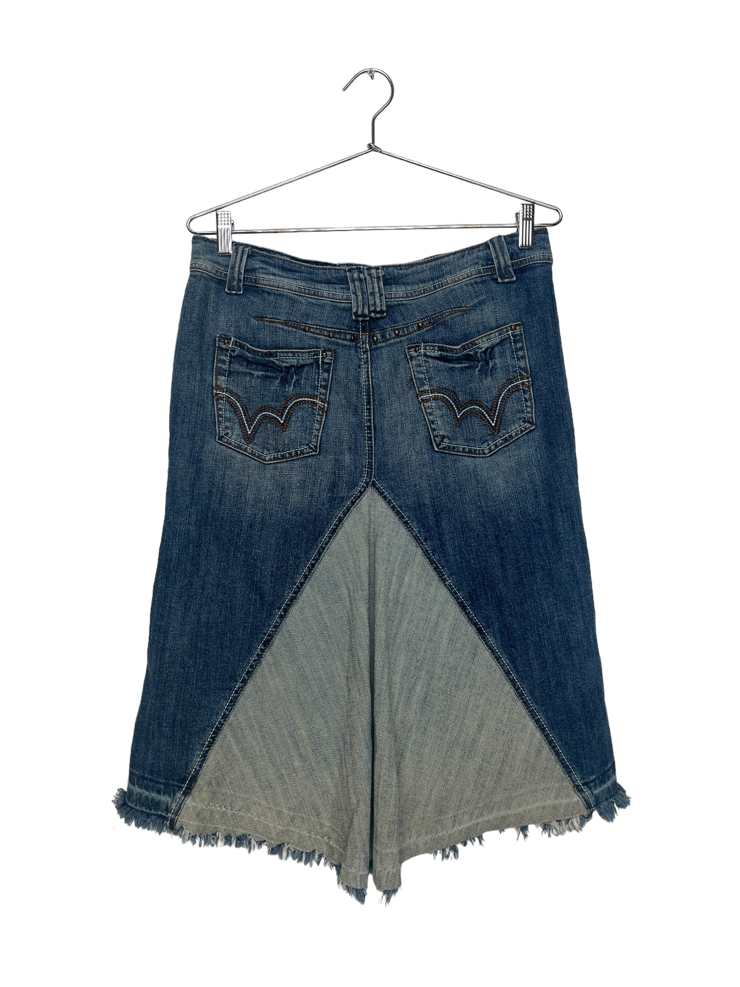 Distressed Patch Work Denim Skirt