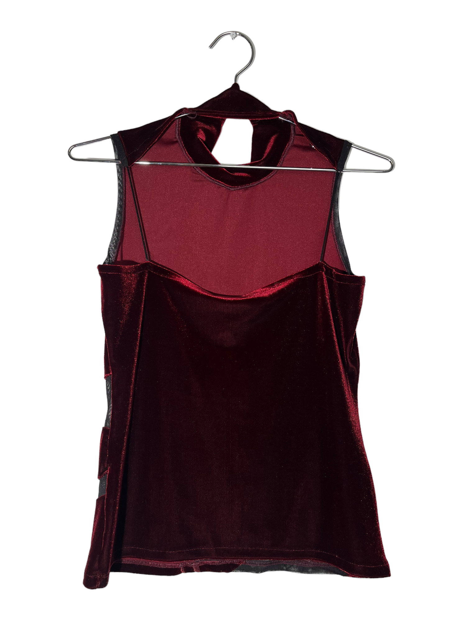 Burgundy Sheer Sleeveless Turtleneck Top