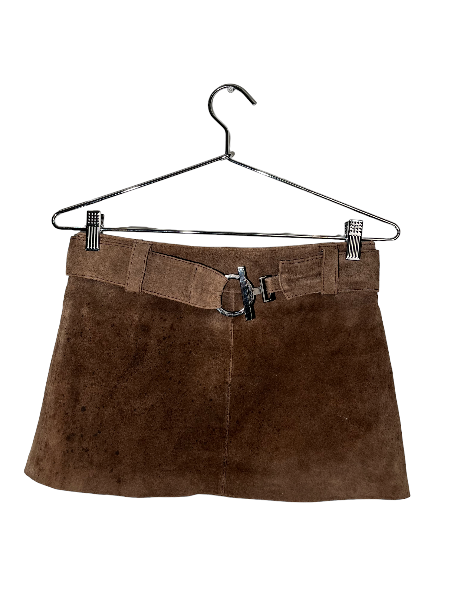 Brown Leather Mini Skirt Built in Belt