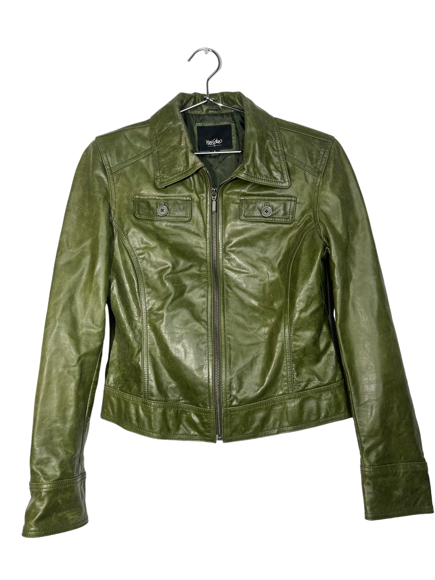 Green Zip Up Genuine Leather Jacket