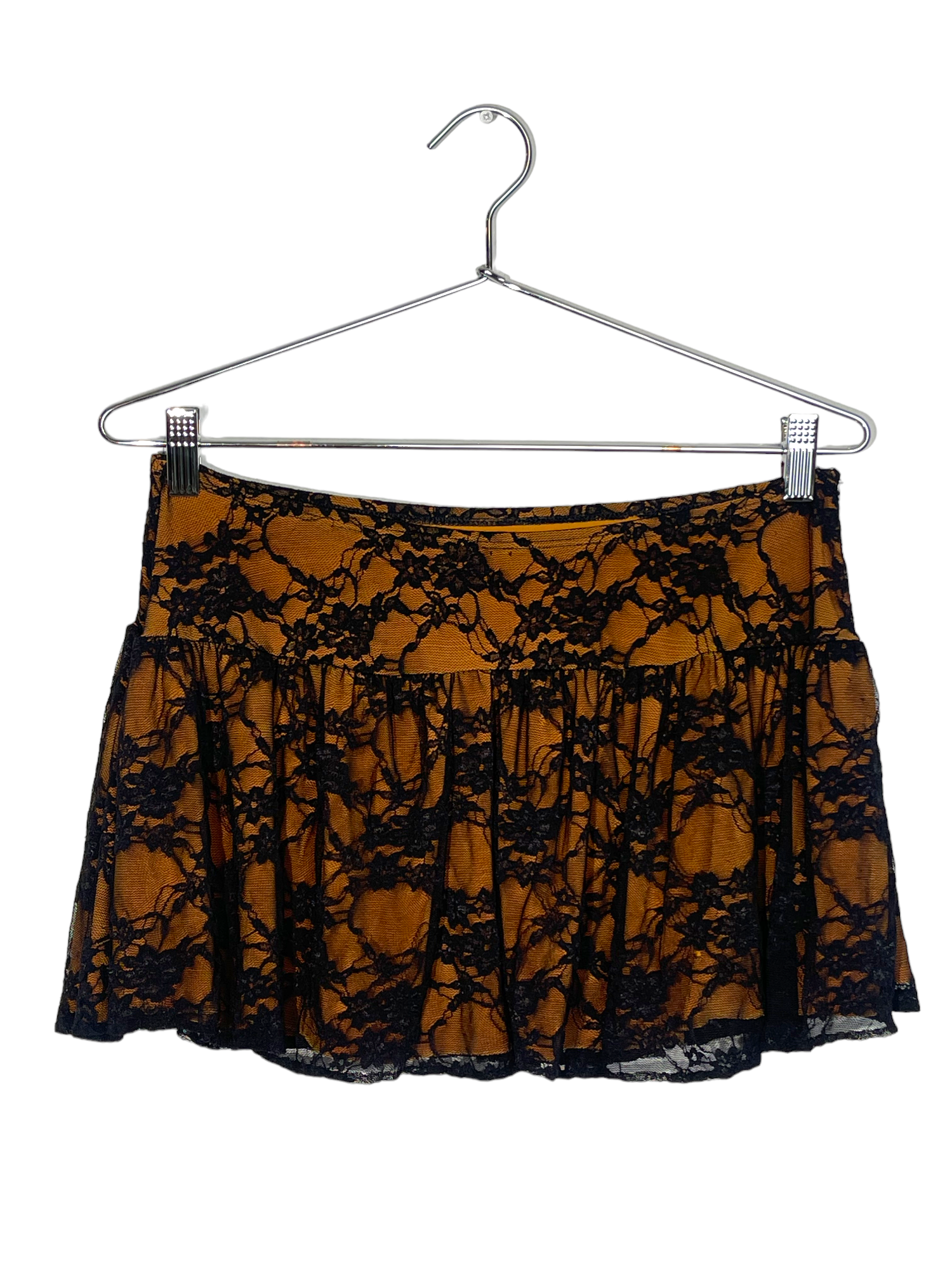 Black Lace Over Orange Mini Skirt