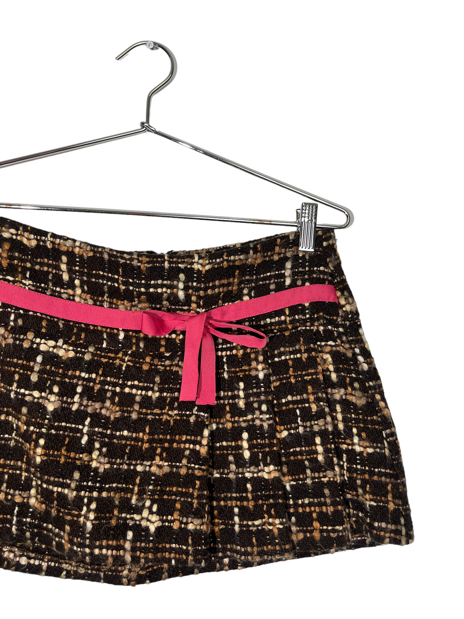 Tweed Mini Skirt with Pink Ribbon