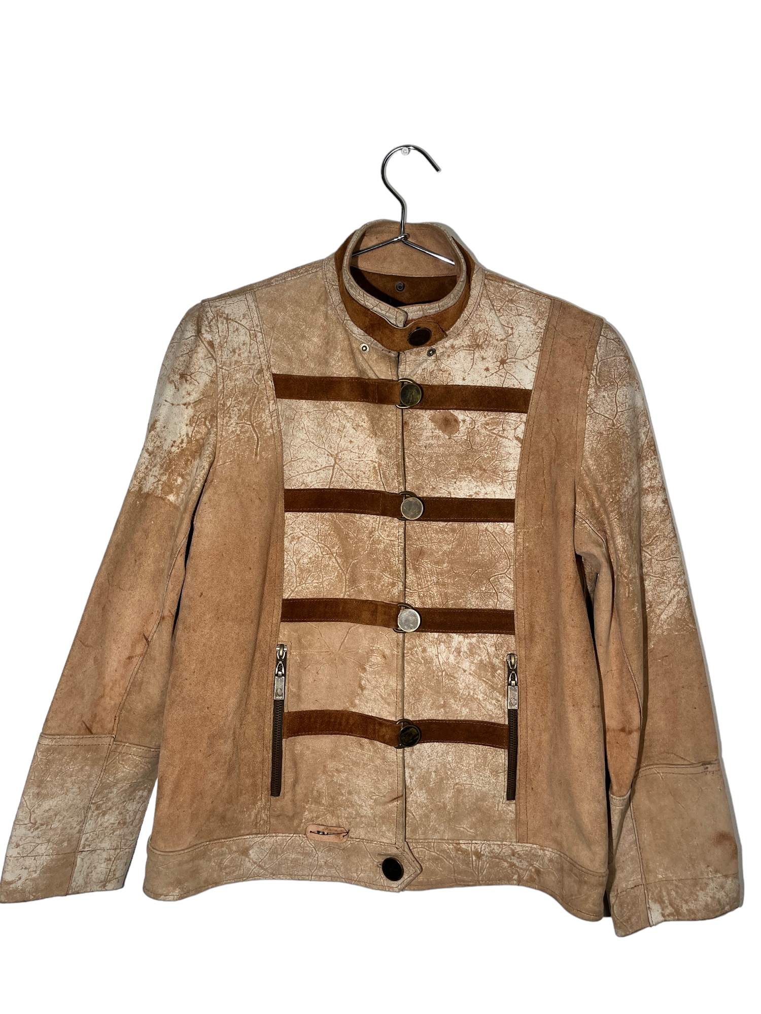 Chiarini Nude Brown Buttoned Leather Jacket