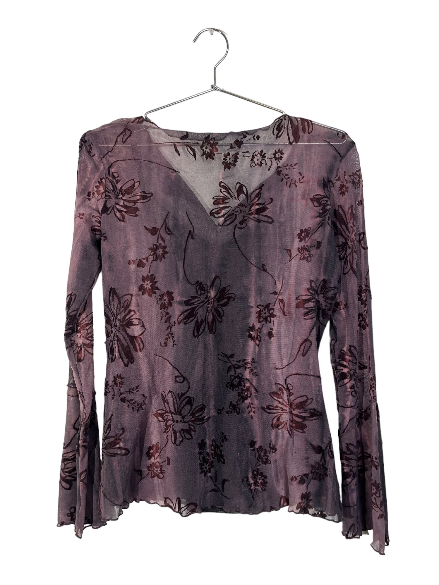 Purple Floral Sheer Long Sleeve Top