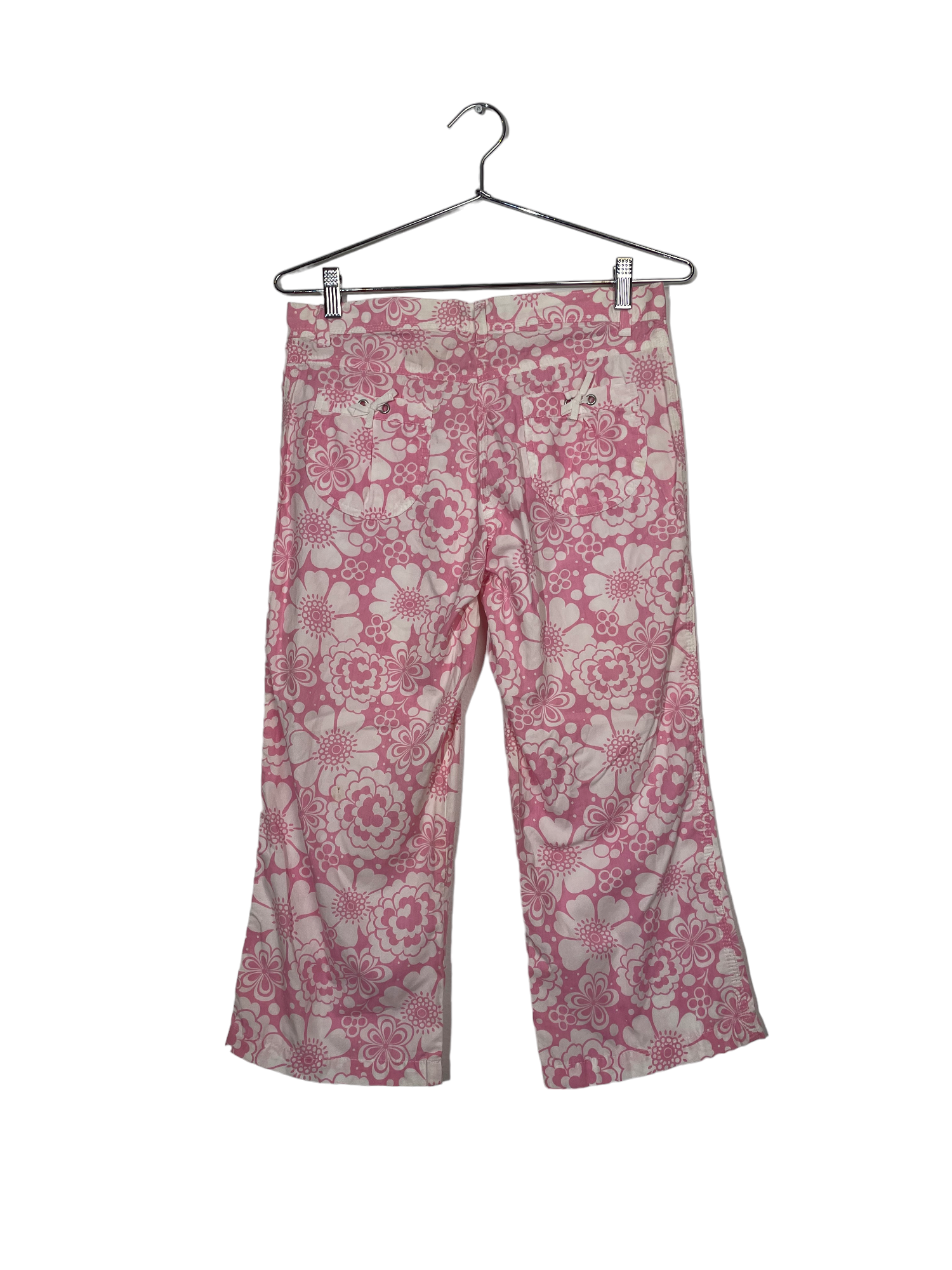 Wide Leg Pink Floral Cotton Blend Pants