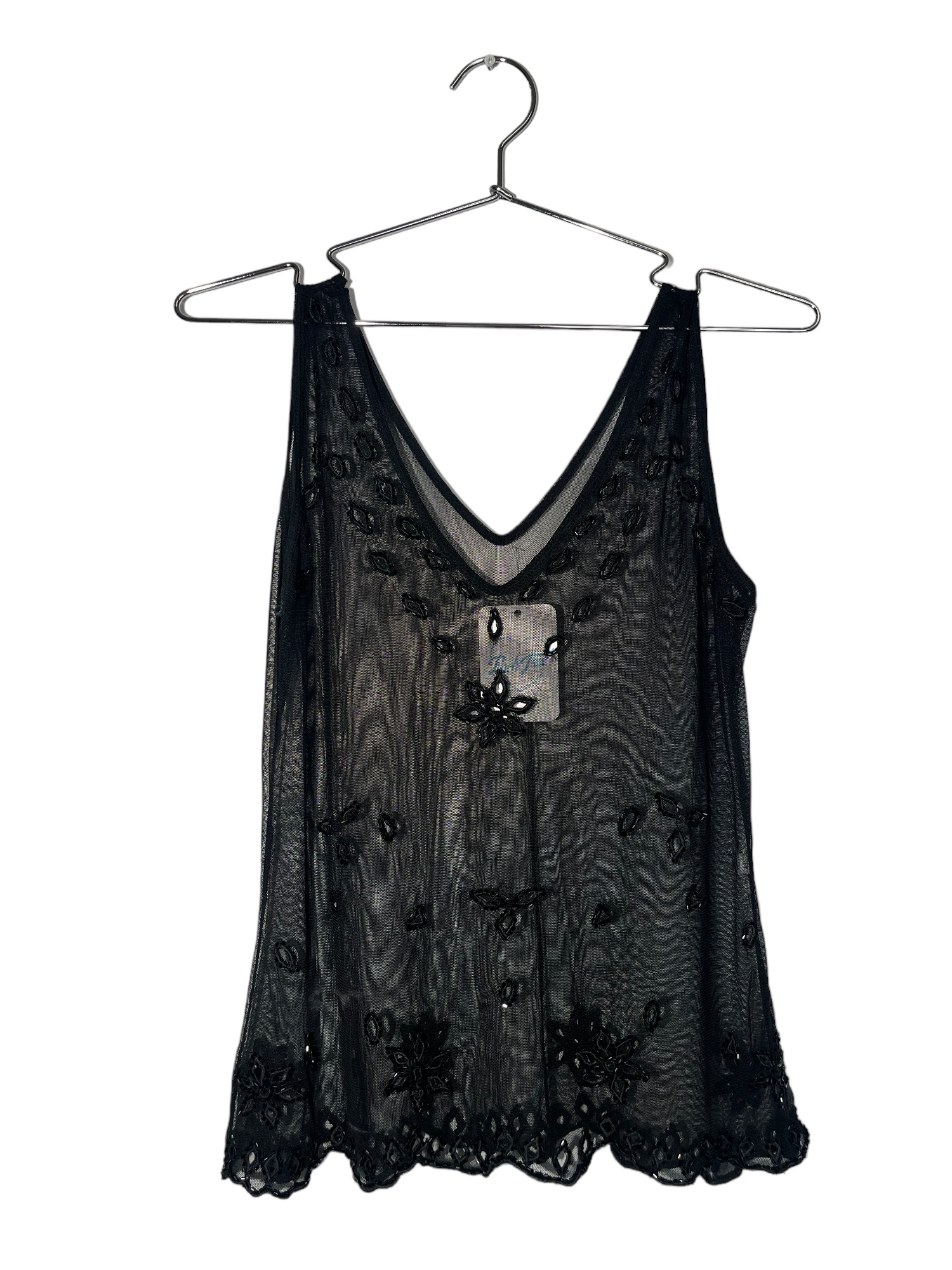 Black Mesh Embroidered Cut Out Top