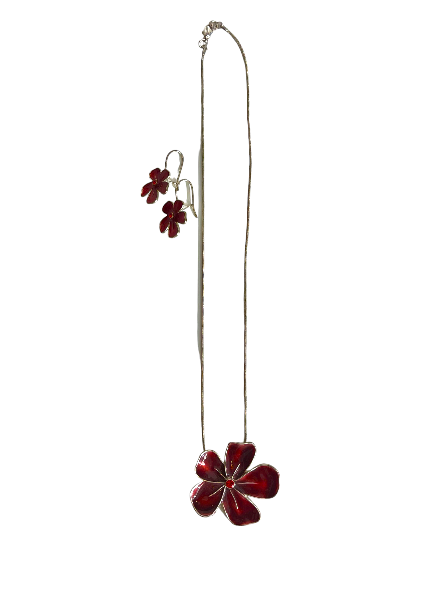 Burgundy Flower Pendant Earrings & Necklace Set