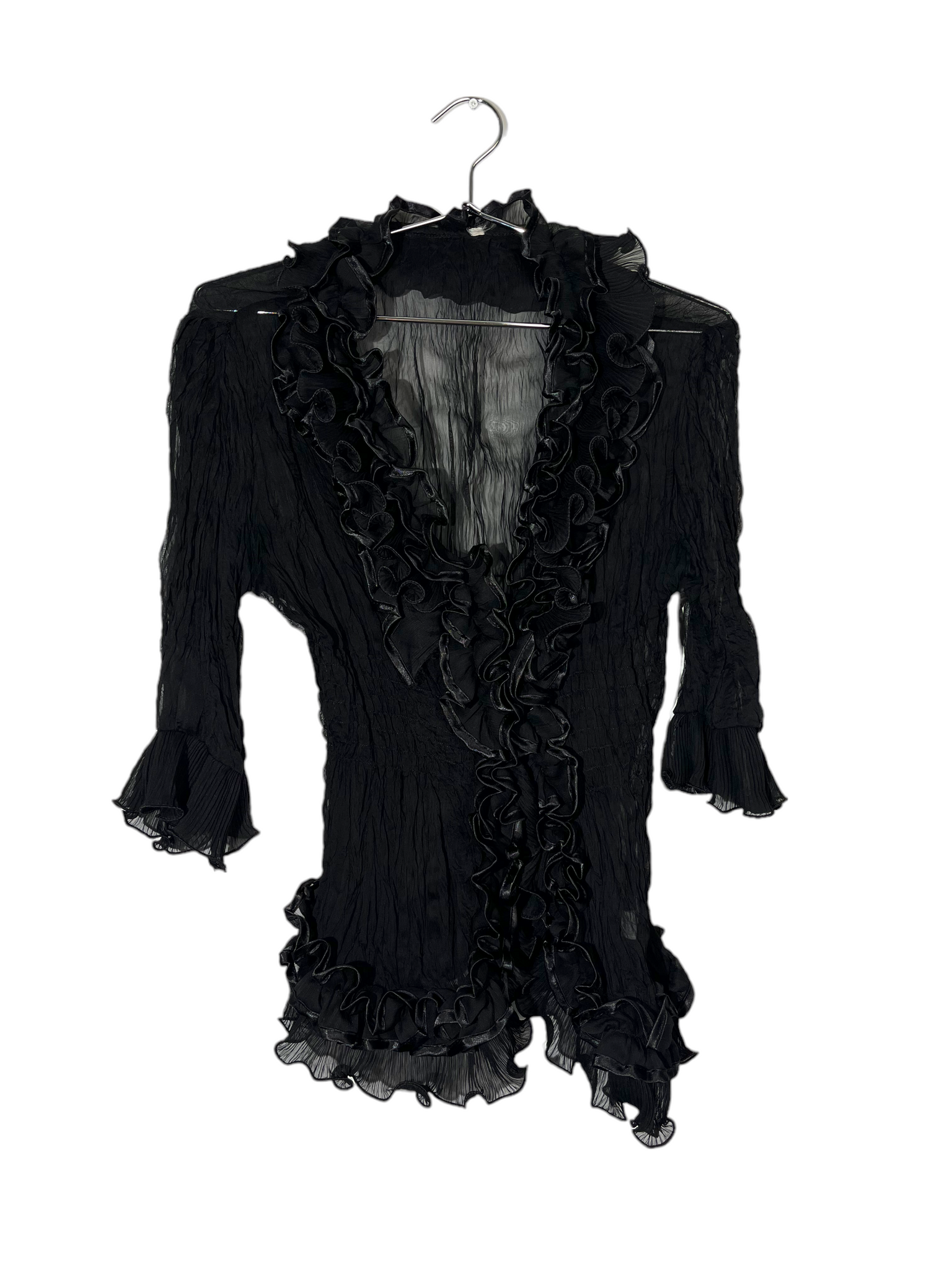 Y2k Sheer Ruffled Button Up