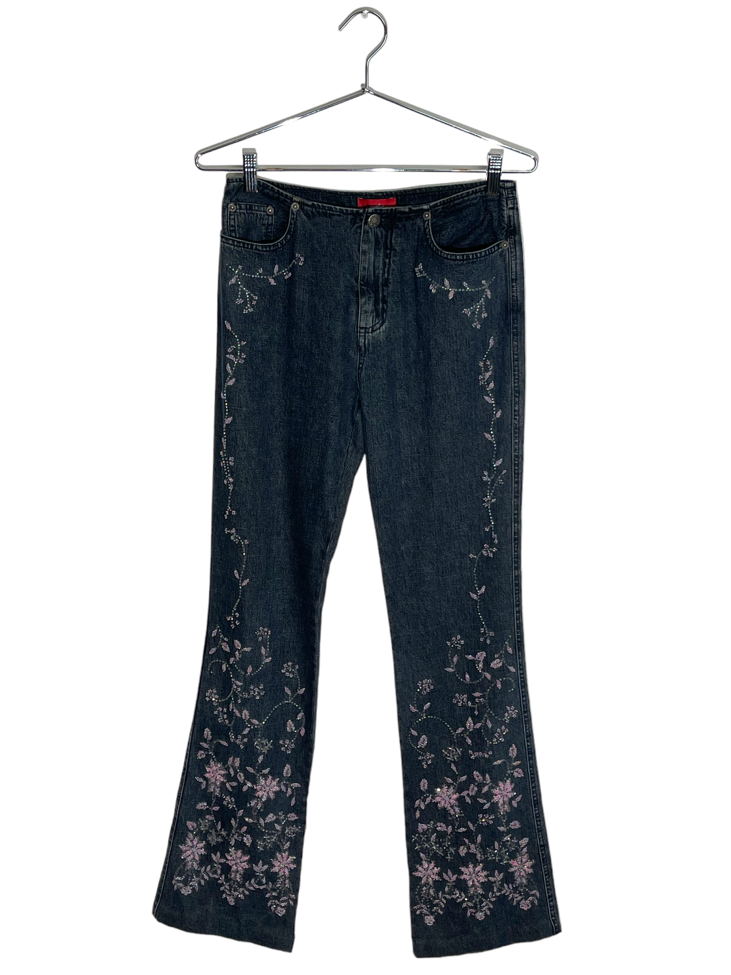 Lilac Beaded Dark Denim Flared Pants