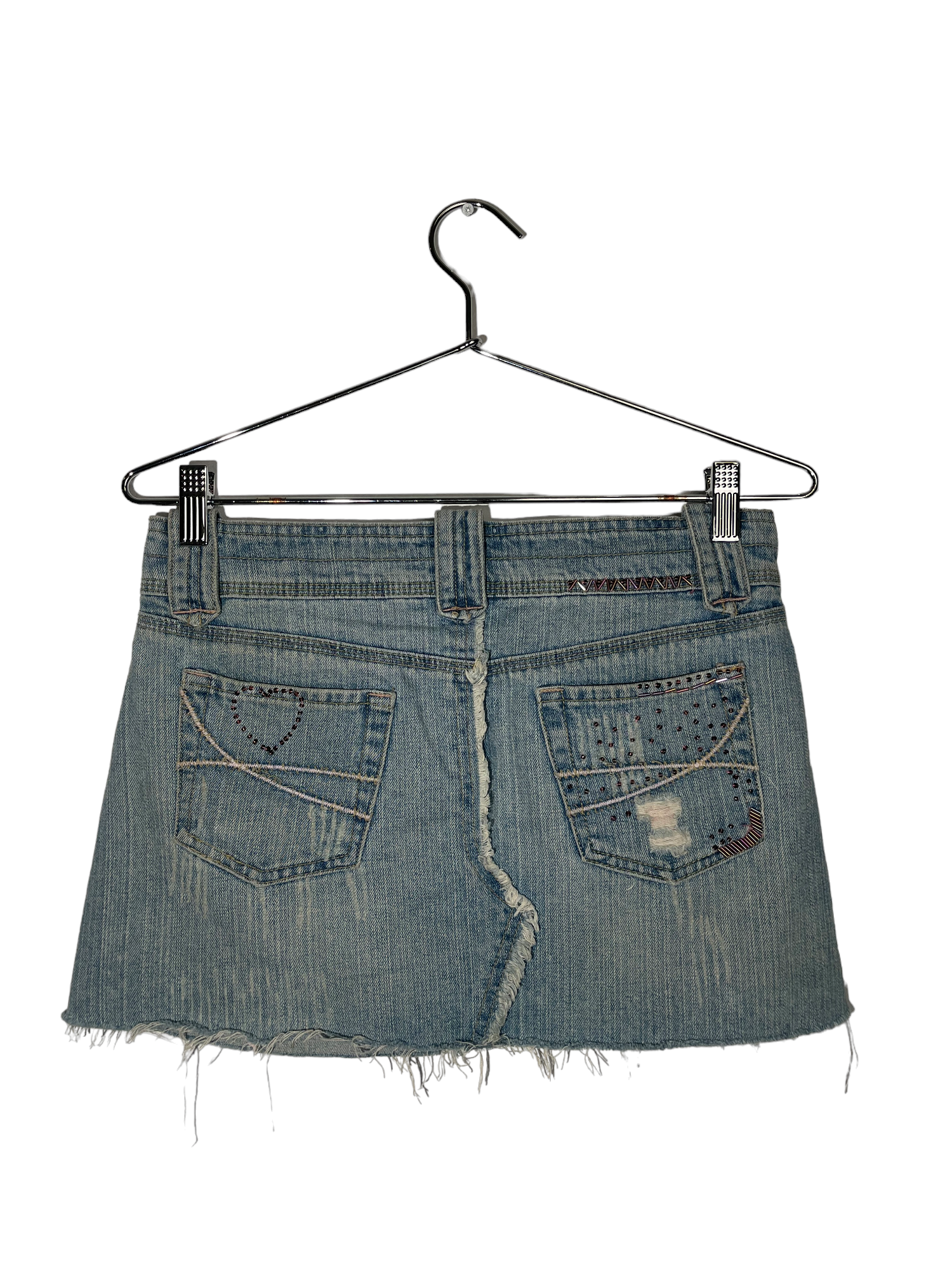 Splattered Raw Hem Mini Jeans Skirt