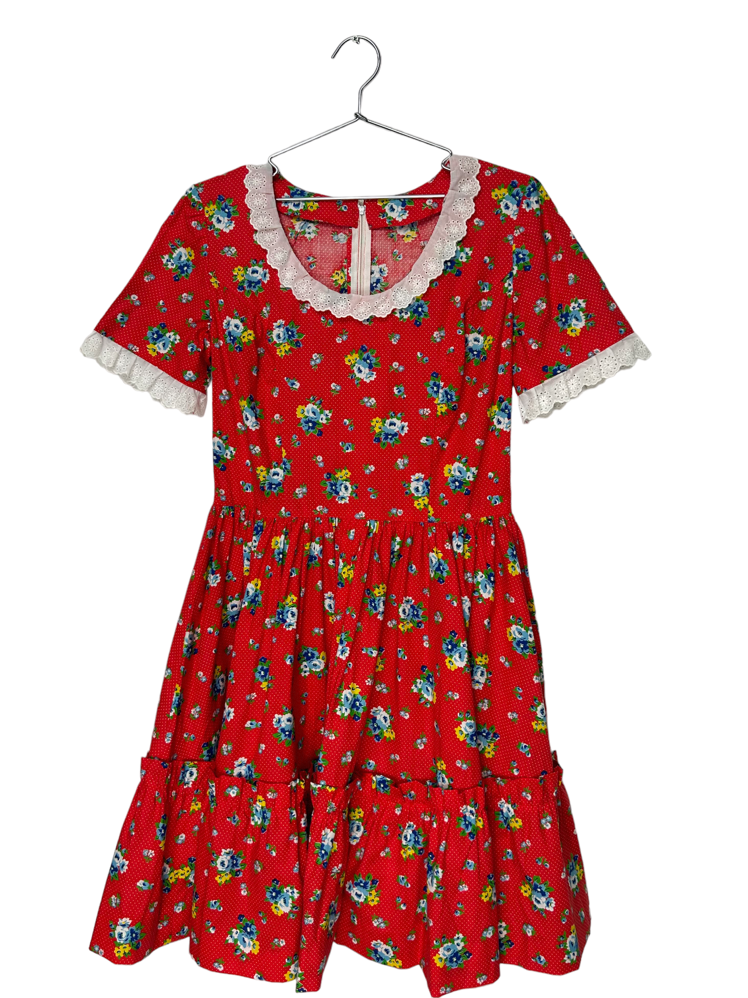 Vintage Red Dotted & Floral Midi Dress