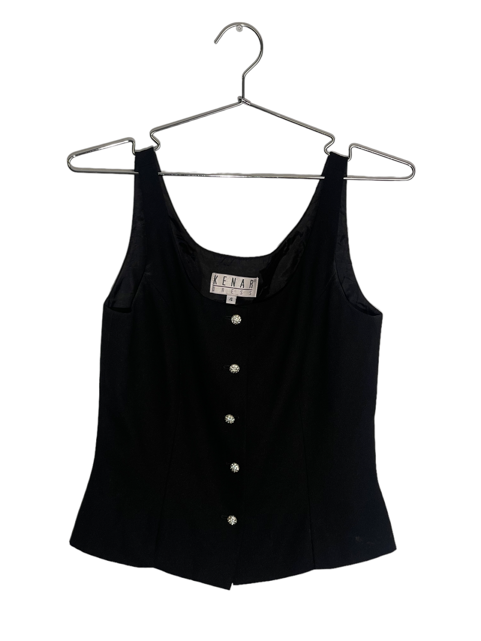 Rhinestone Buttons Black Vest Top