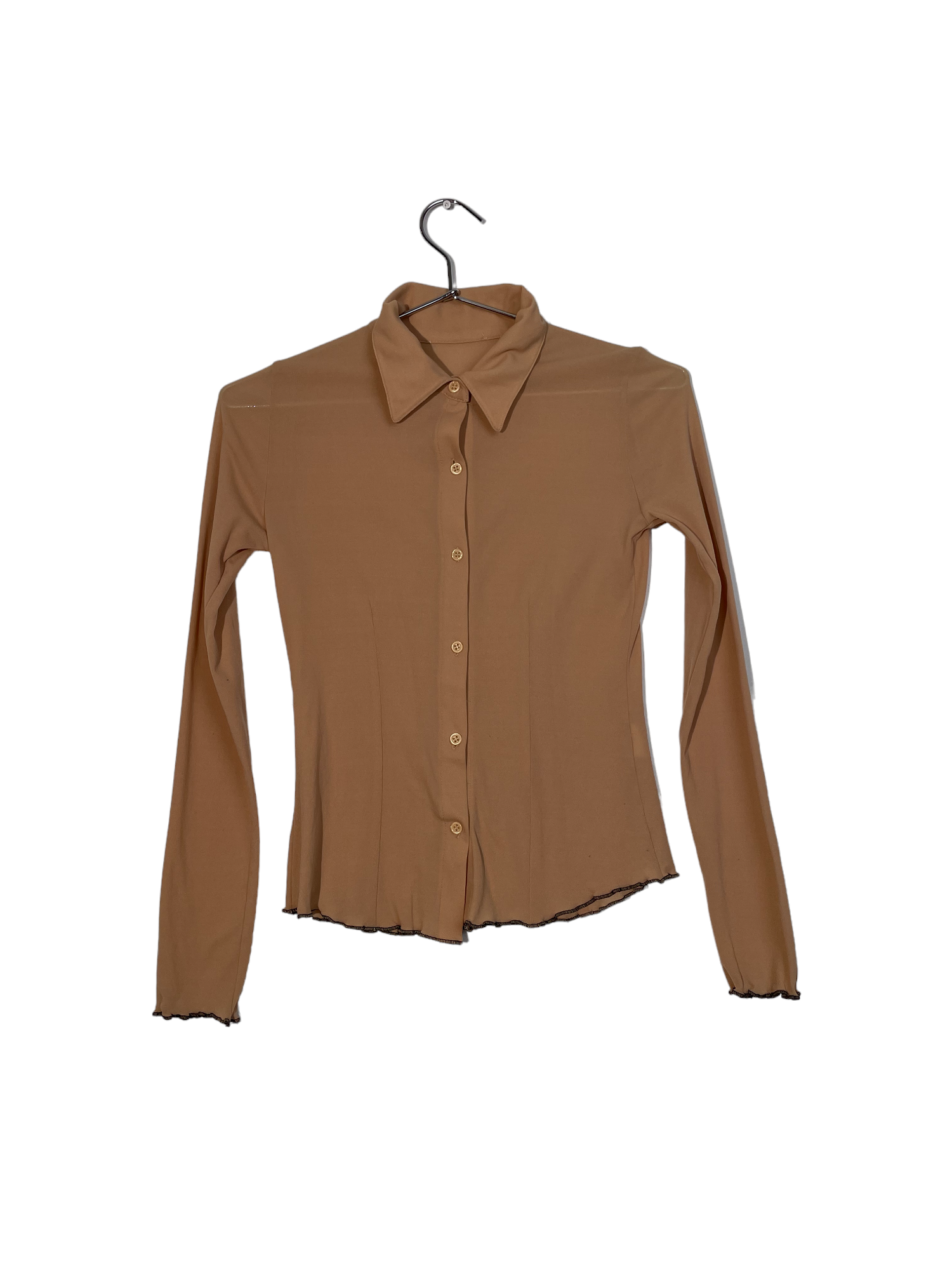 Solid Beige Long Sleeve Button Front Shirt