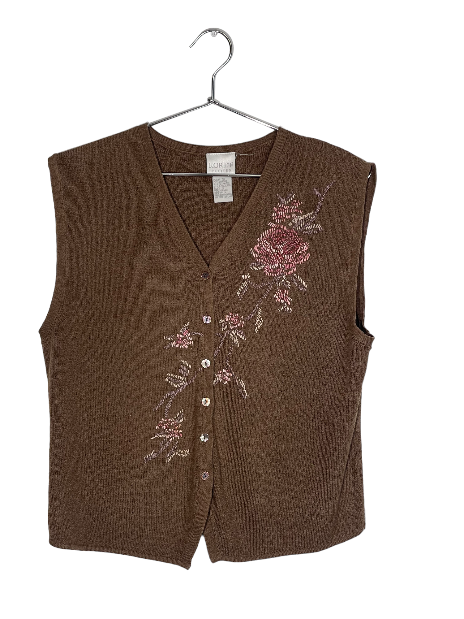 Brown Vest With Floral Embroidery