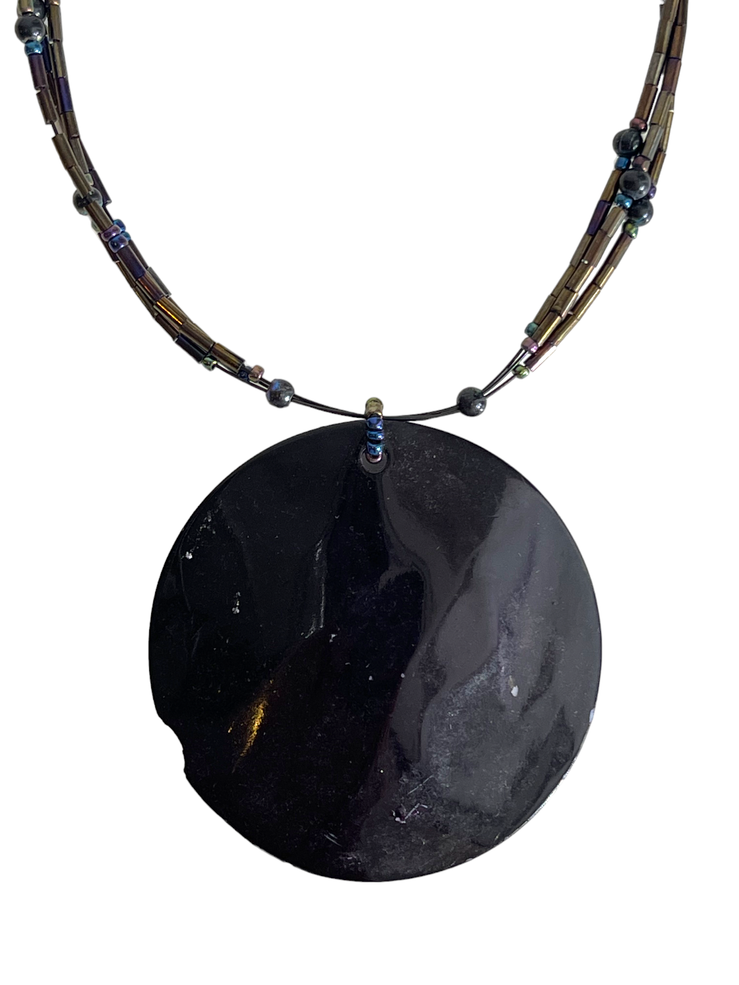 Black Pendant Beaded Wire Necklace