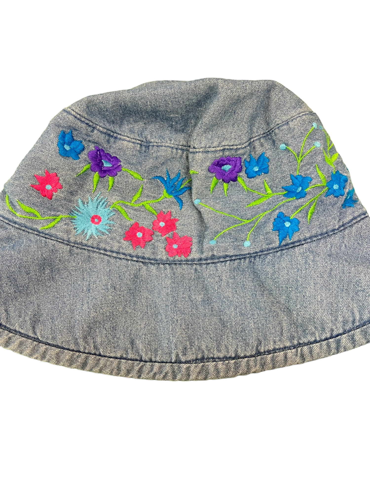 Denim Floral Embroidery Bucket Hat