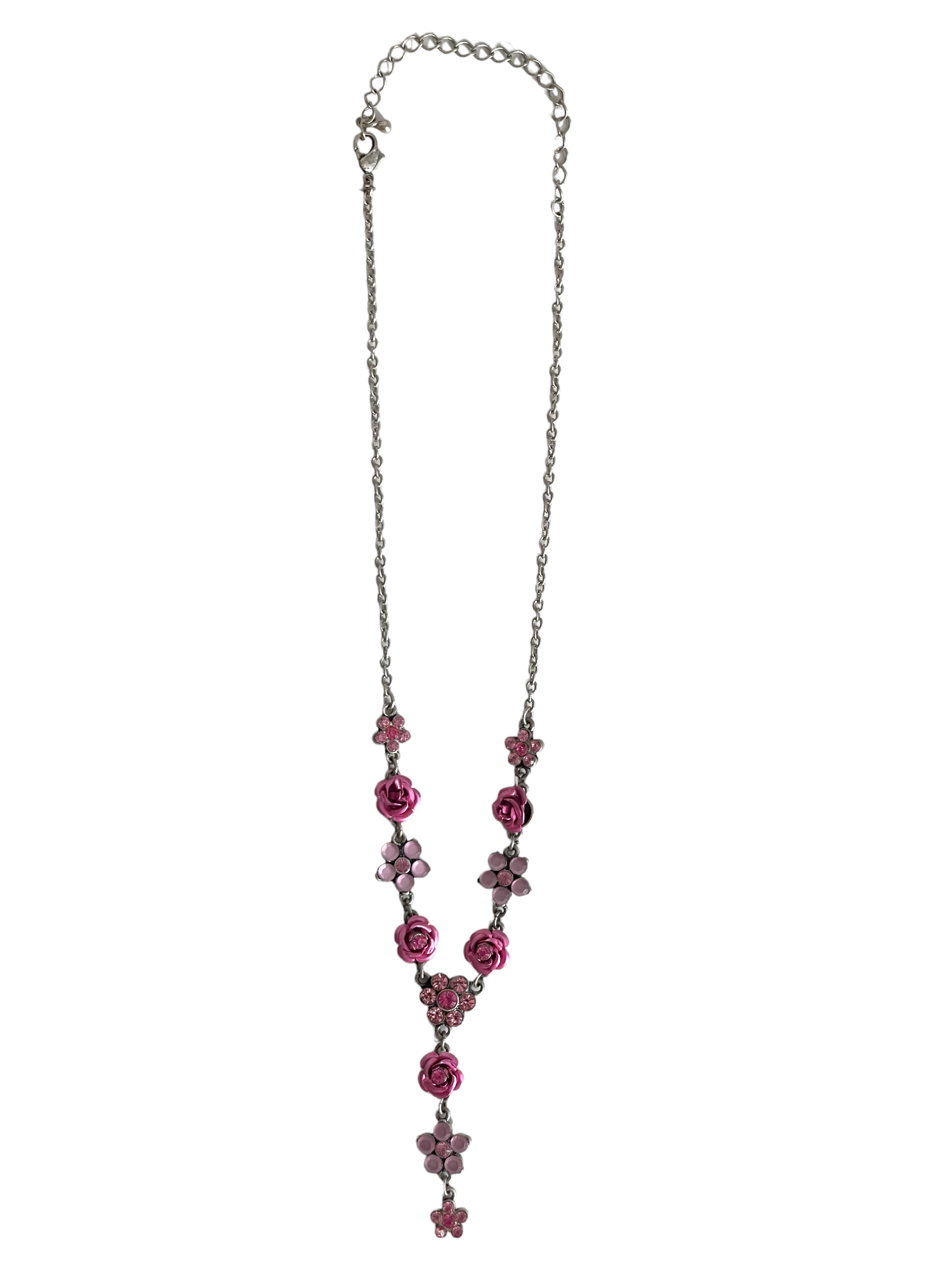 Pink Roses & Rhinestones Necklace