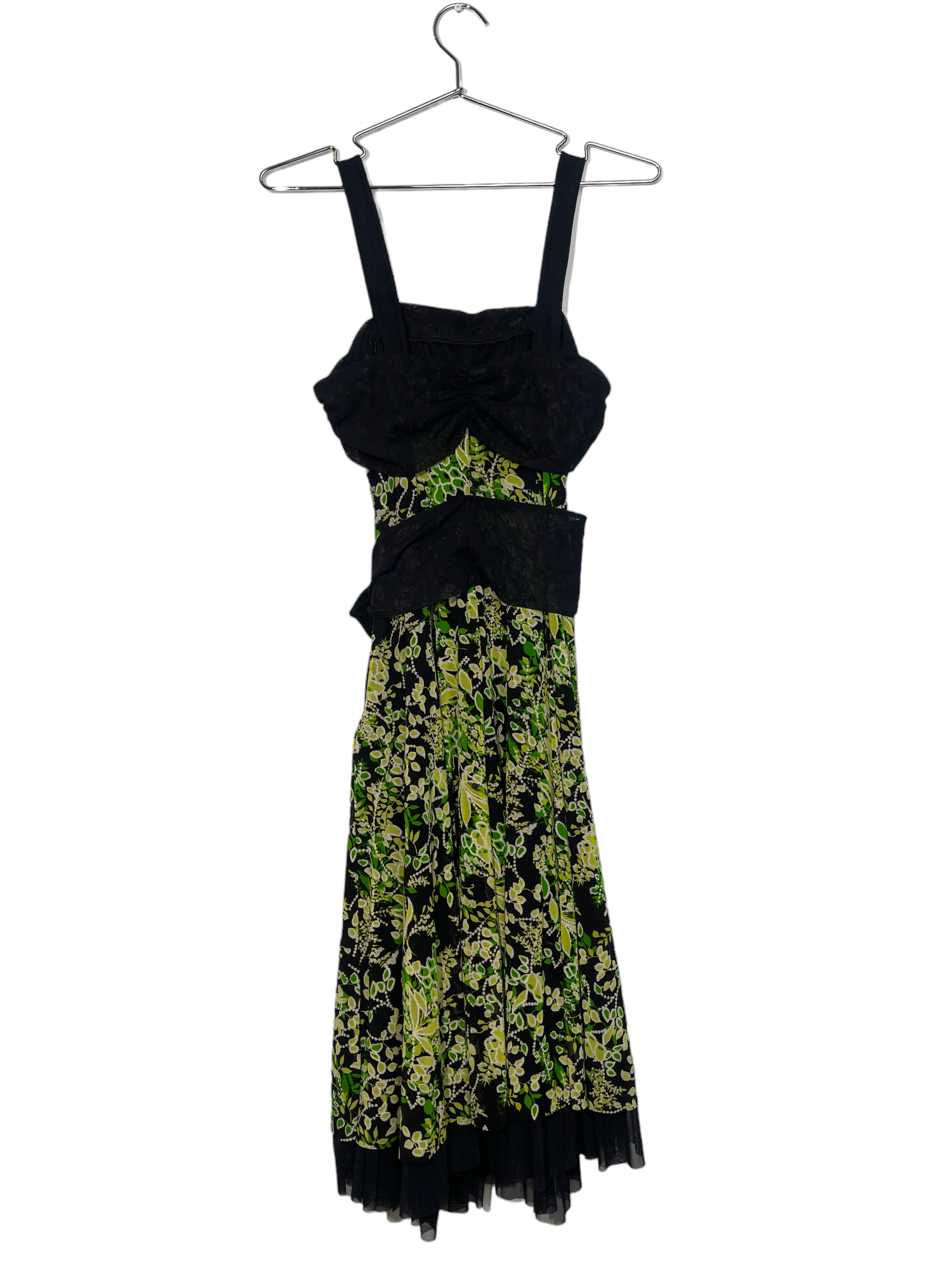 Green Floral Mesh Layered Dress