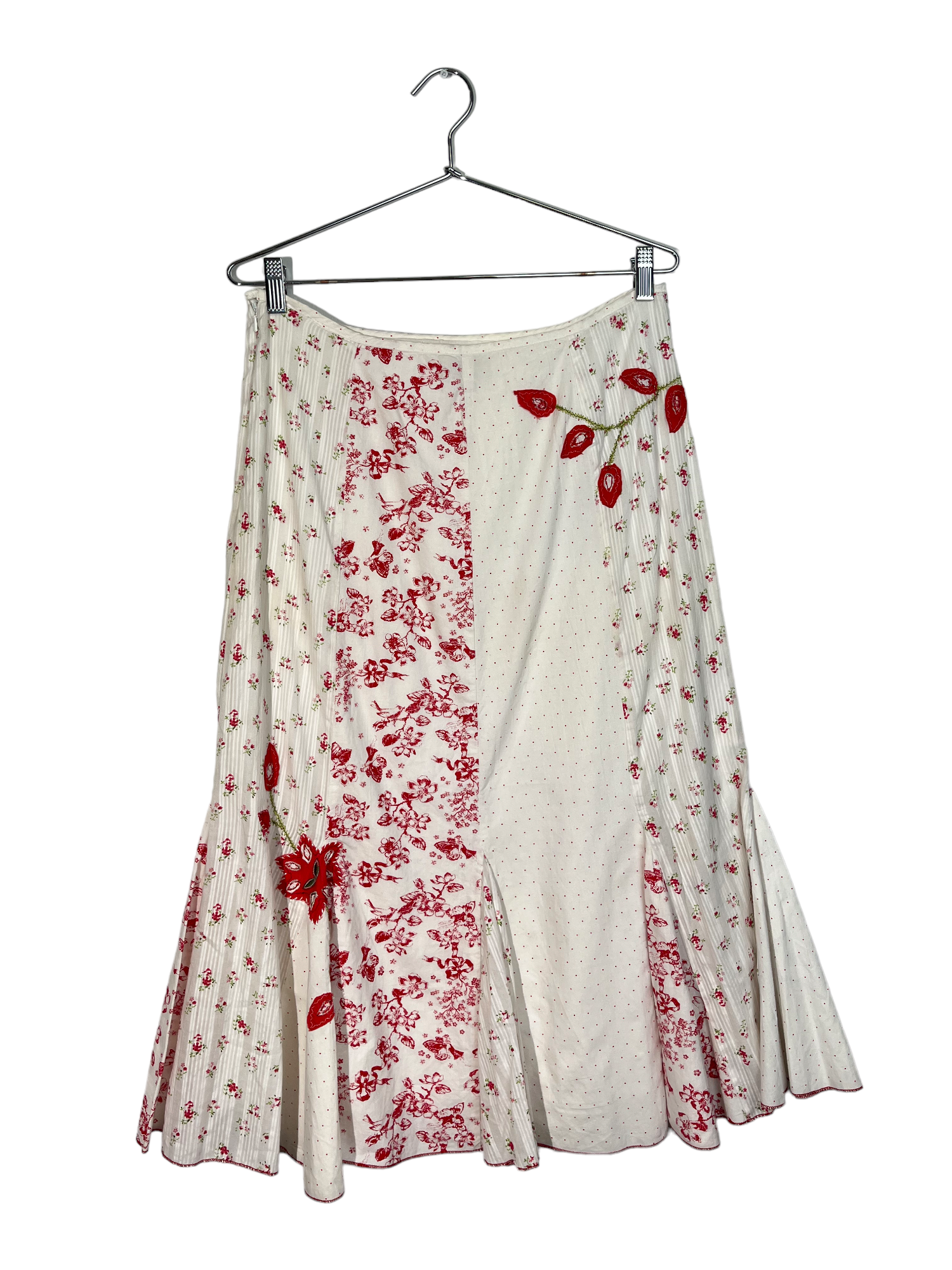 White Floral Red Detailing Maxi Skirt