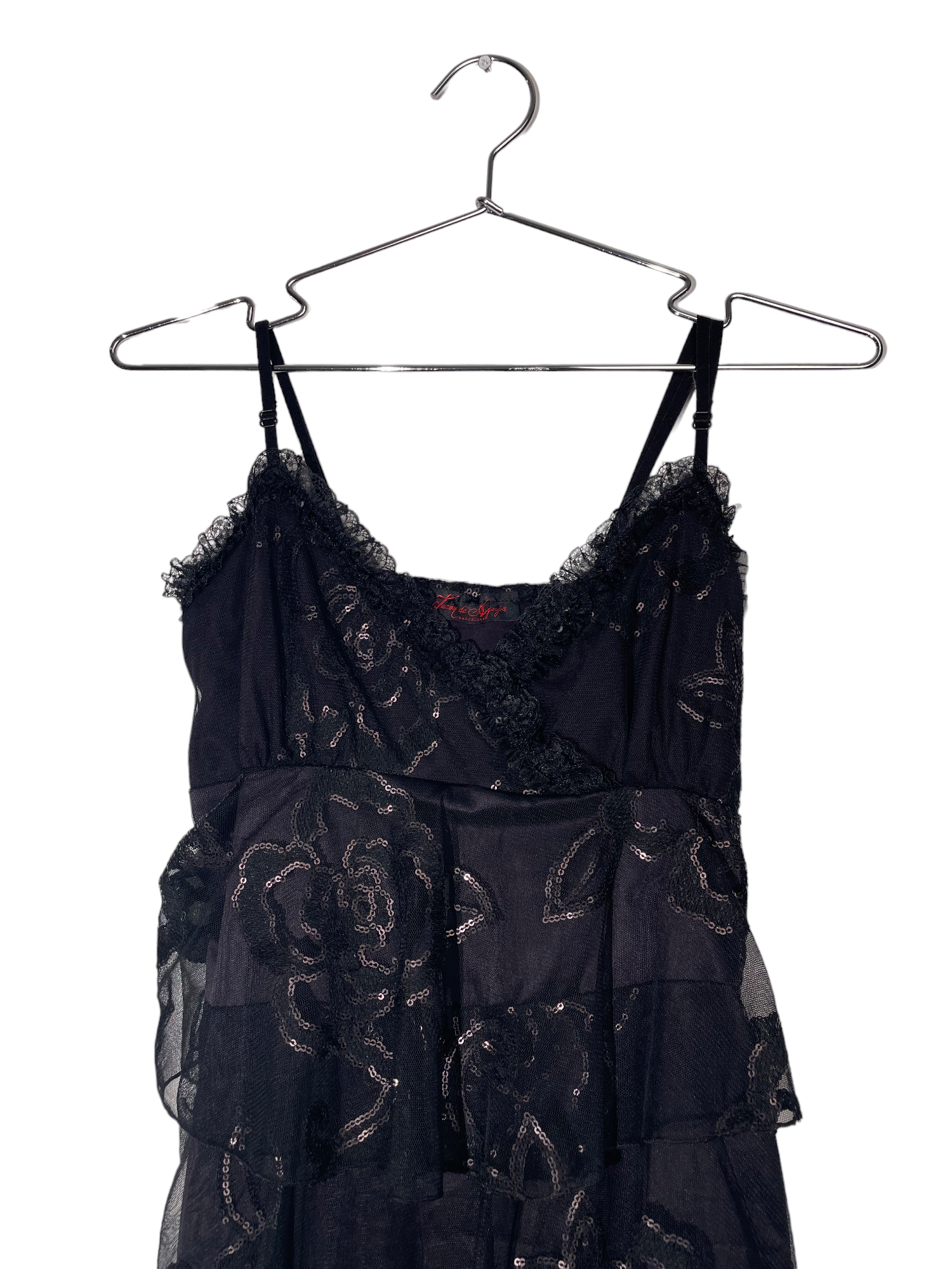 Black Sequined & Ruffled Midi Dress