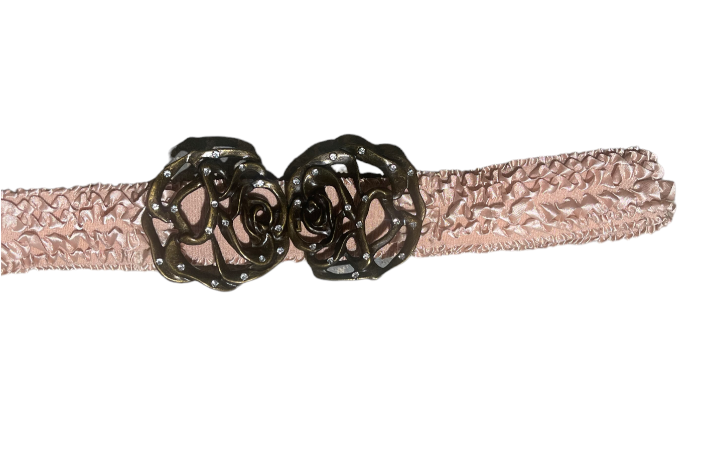 Rose Gold Ruffled Belt with Flower Buckle
