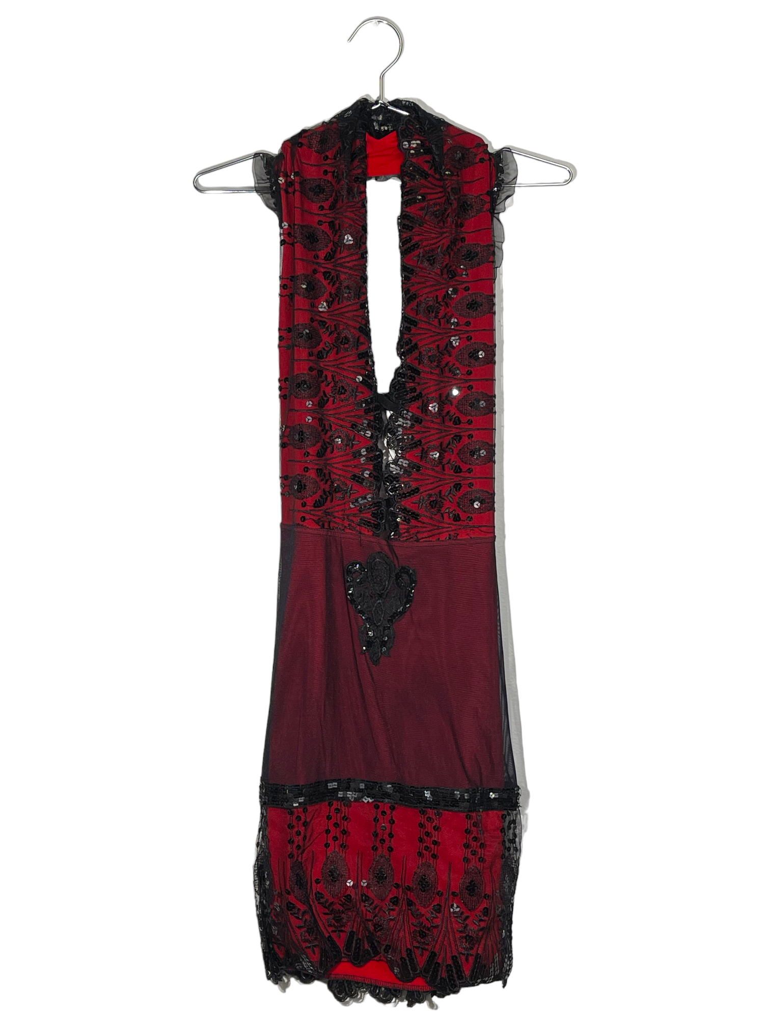 Red & Black Sequined Halter Dress