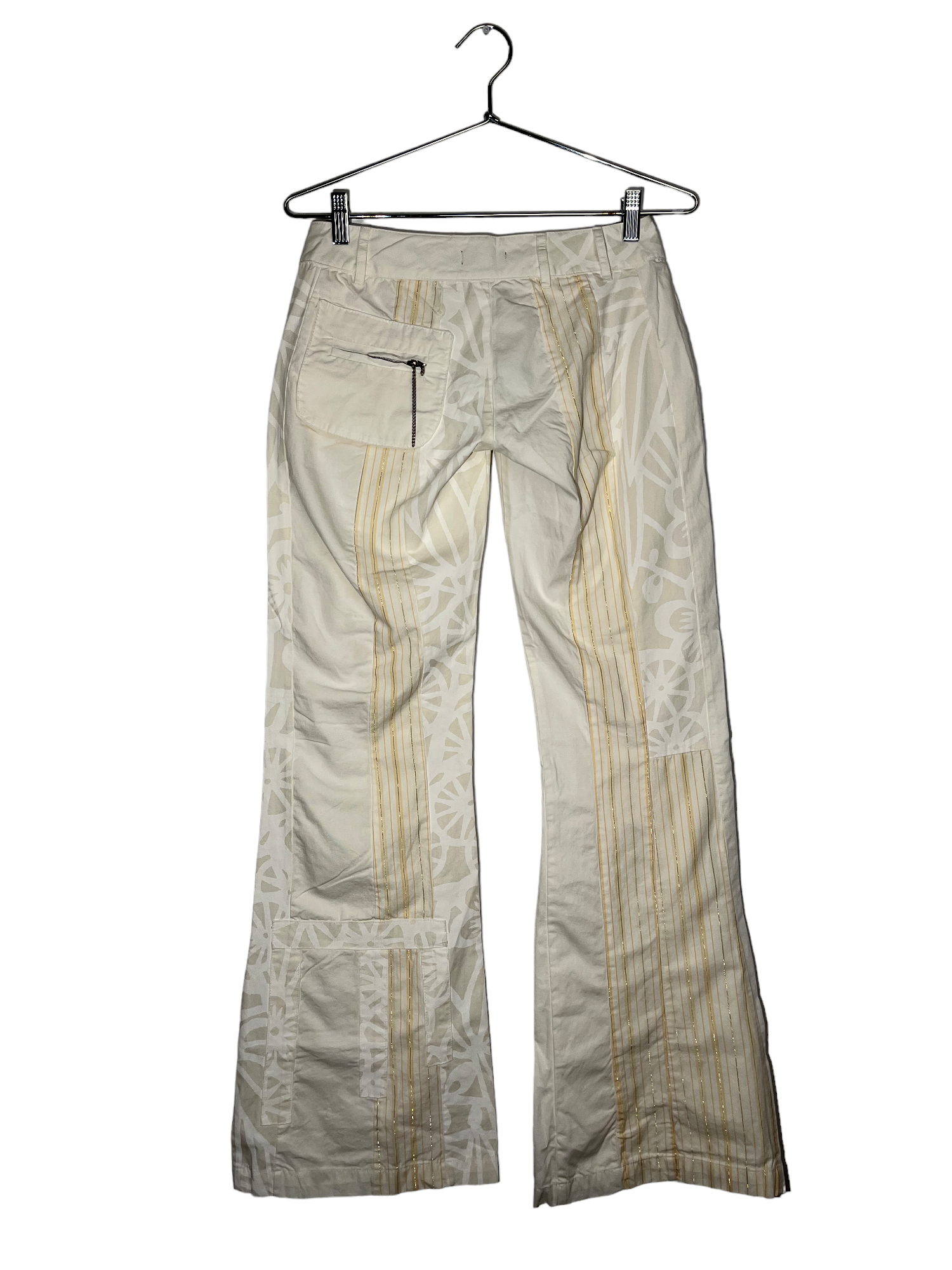 Cream Patchwork Pin-Striped Flared Pants