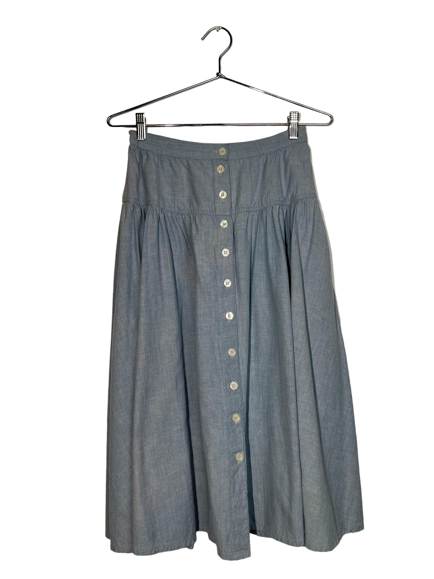 Blue Button-Down Midi Skirt