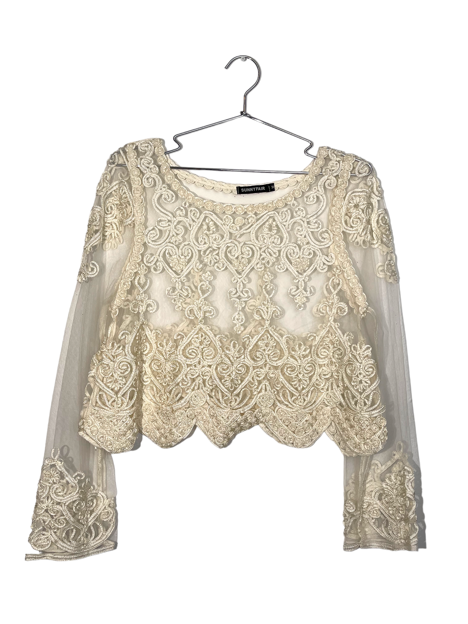 Cream Embellished Mesh Blouse