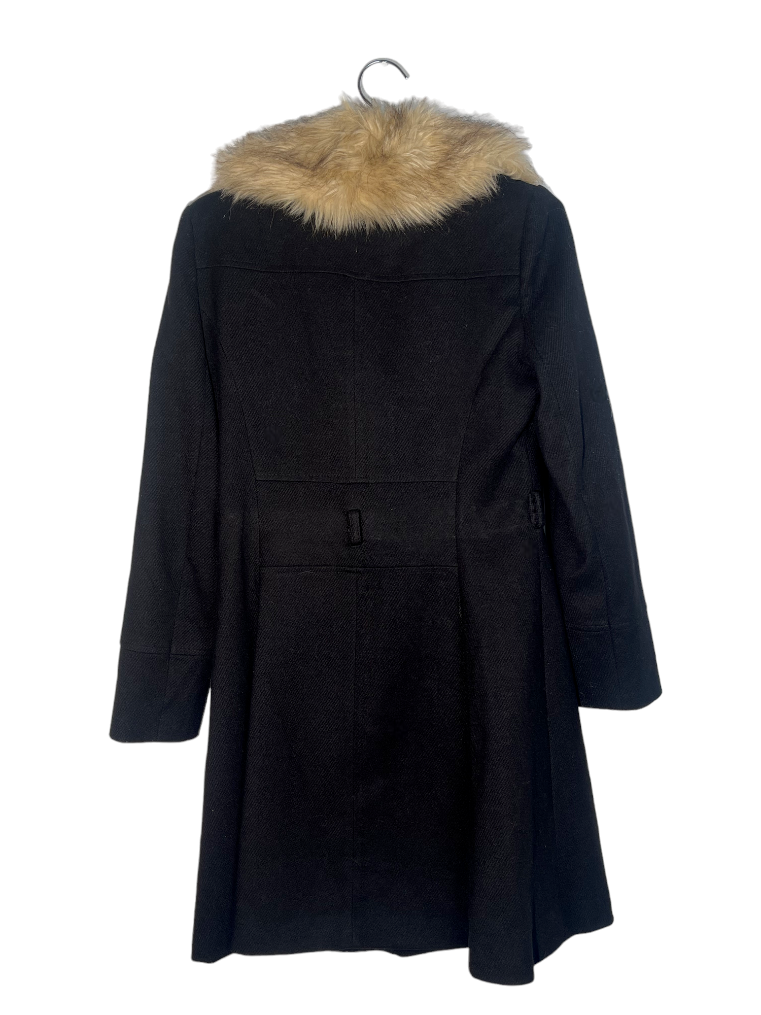 Black Coat With Beige Fuzzy Collar