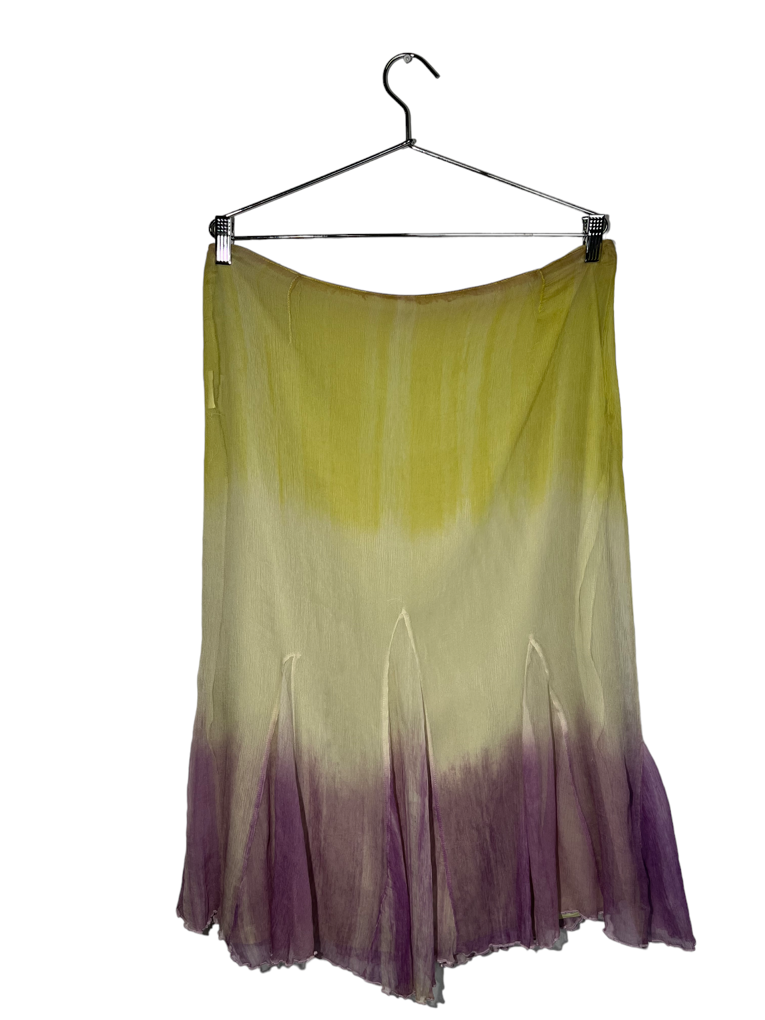 Green & Purple Lettuce Hem Midi Skirt