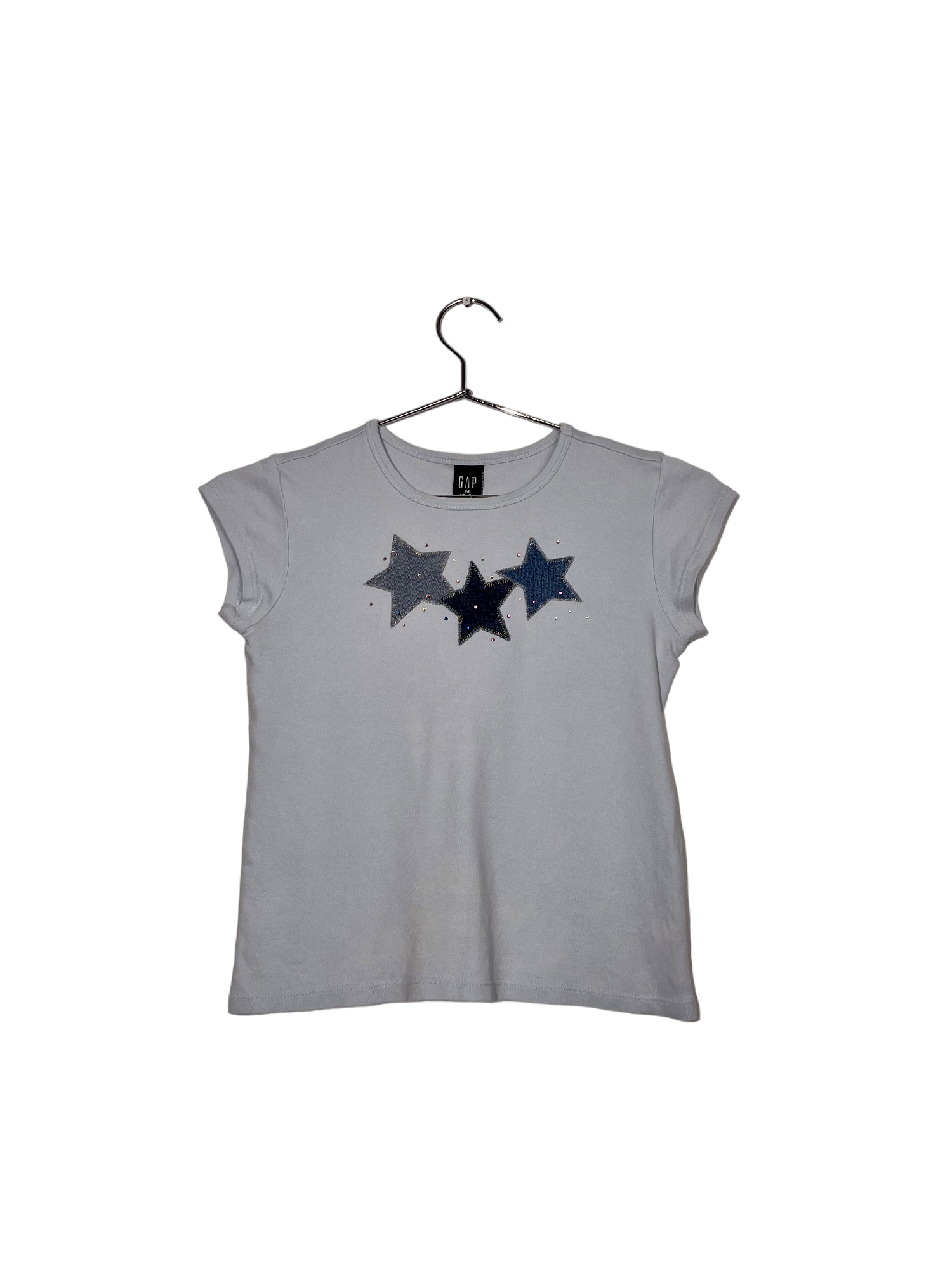 Blue Baby Tee Star Patchwork & Rhinestone Detailing