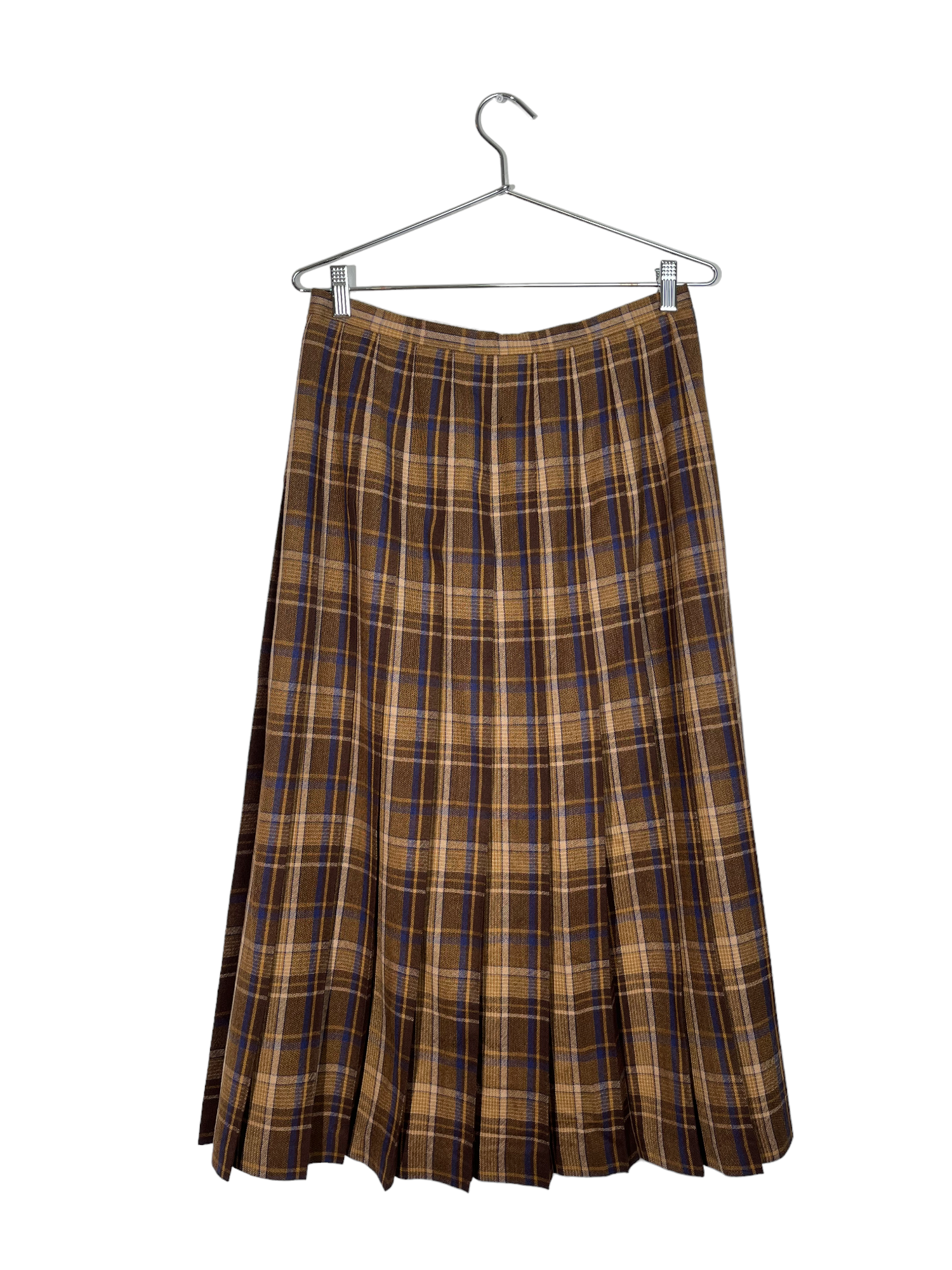 Brown Plaid Pleated Maxi Skirt