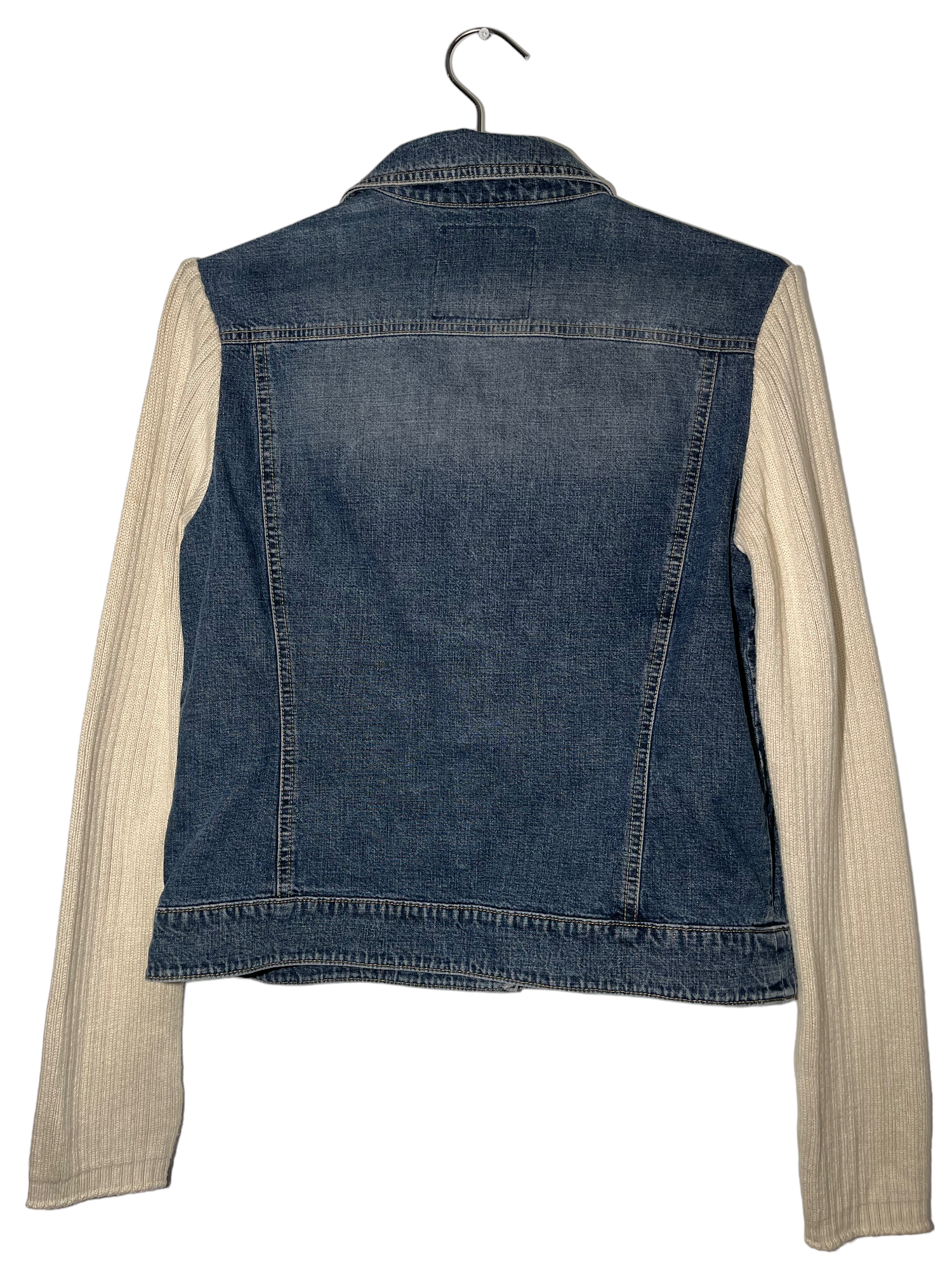 Denim Jacket with Cotton Fabric Arm Sleeves