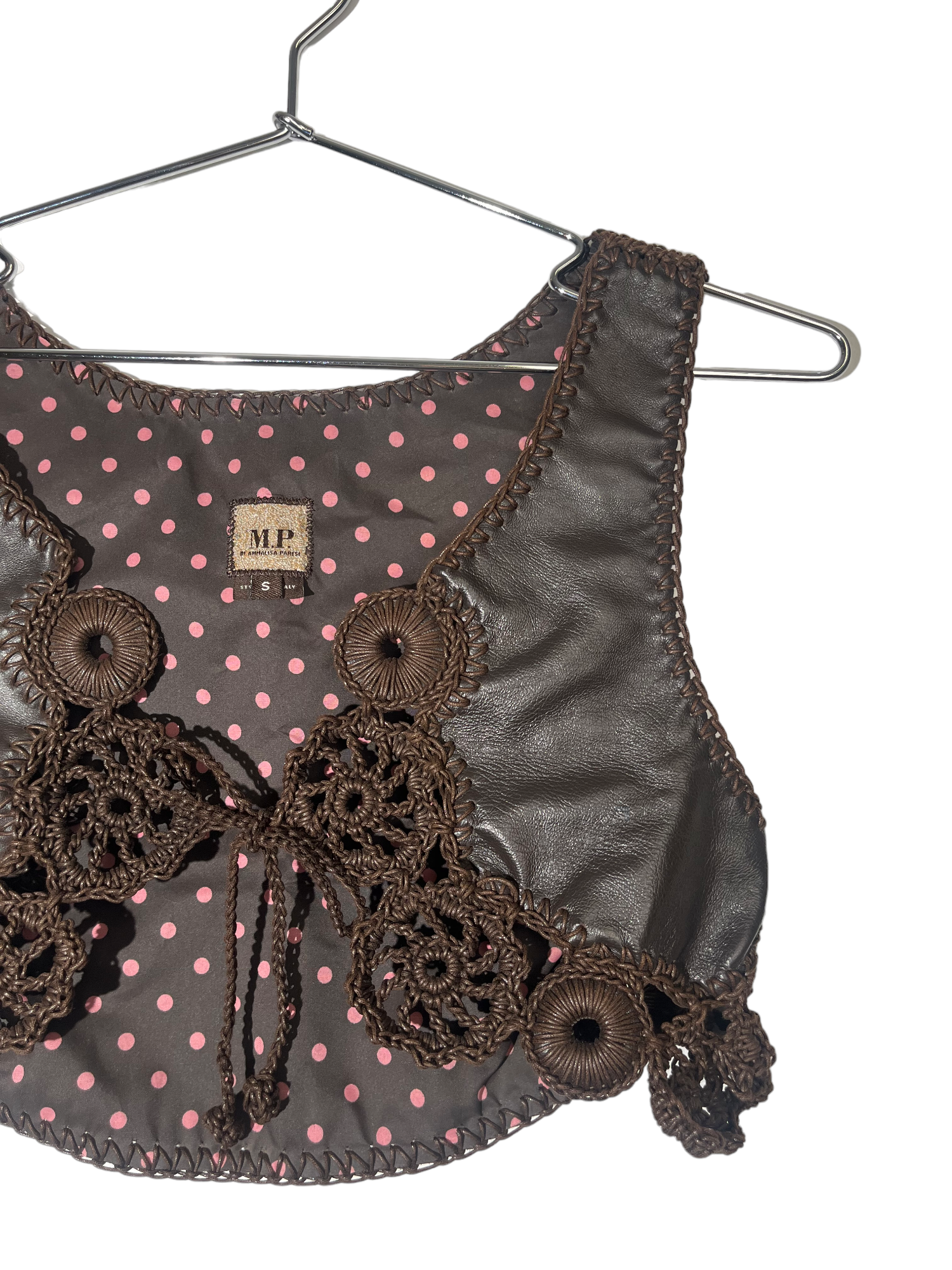 Brown Leather & Crochet Vest