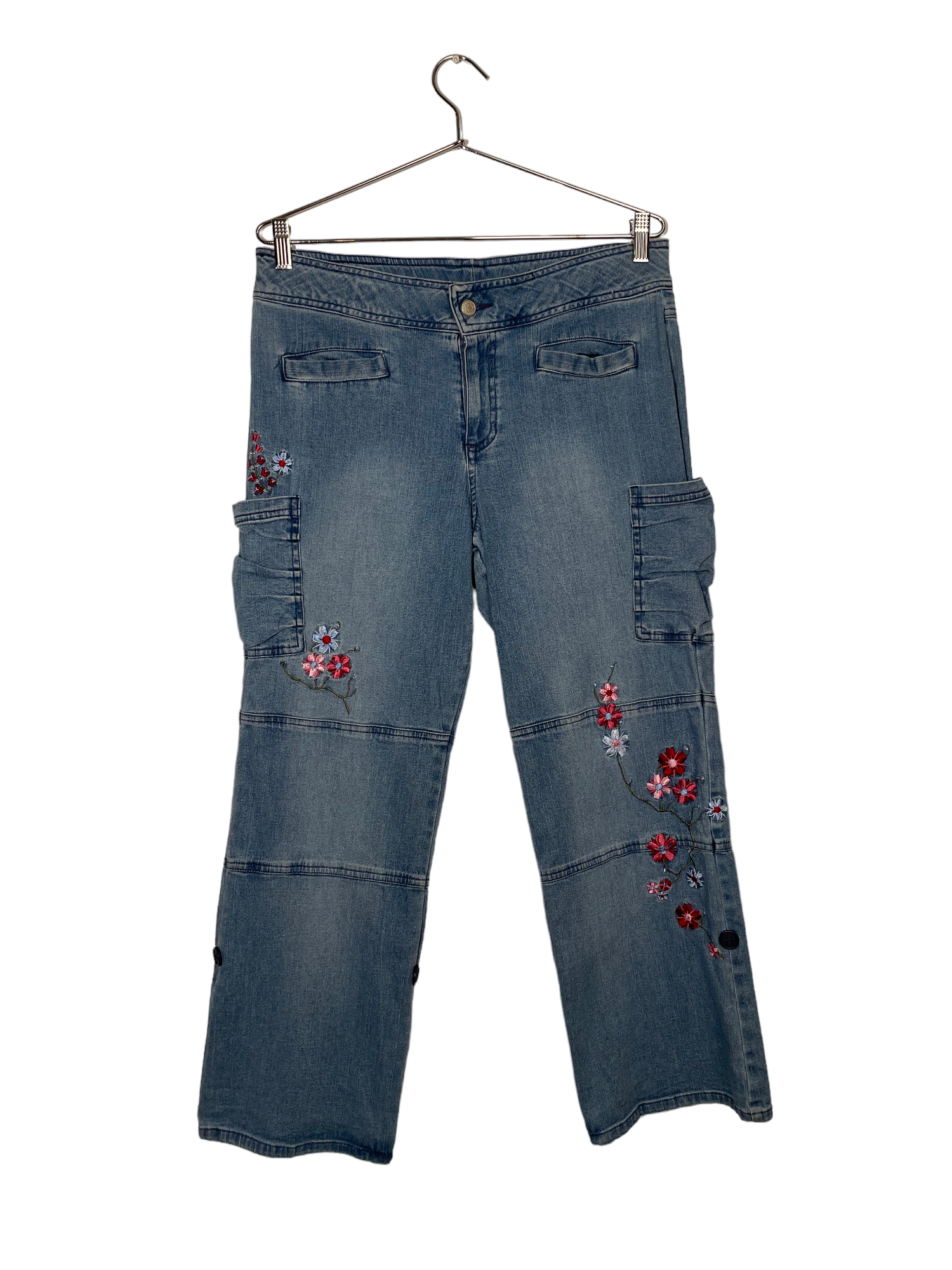 Denim Pants With Flower Embroidery