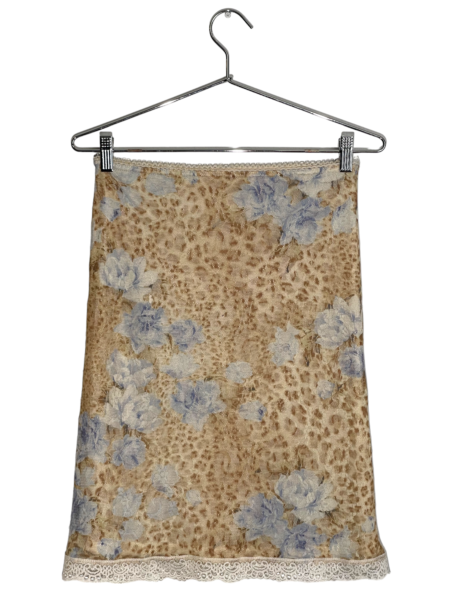 Beige Lace Blue Floral Print Skirt