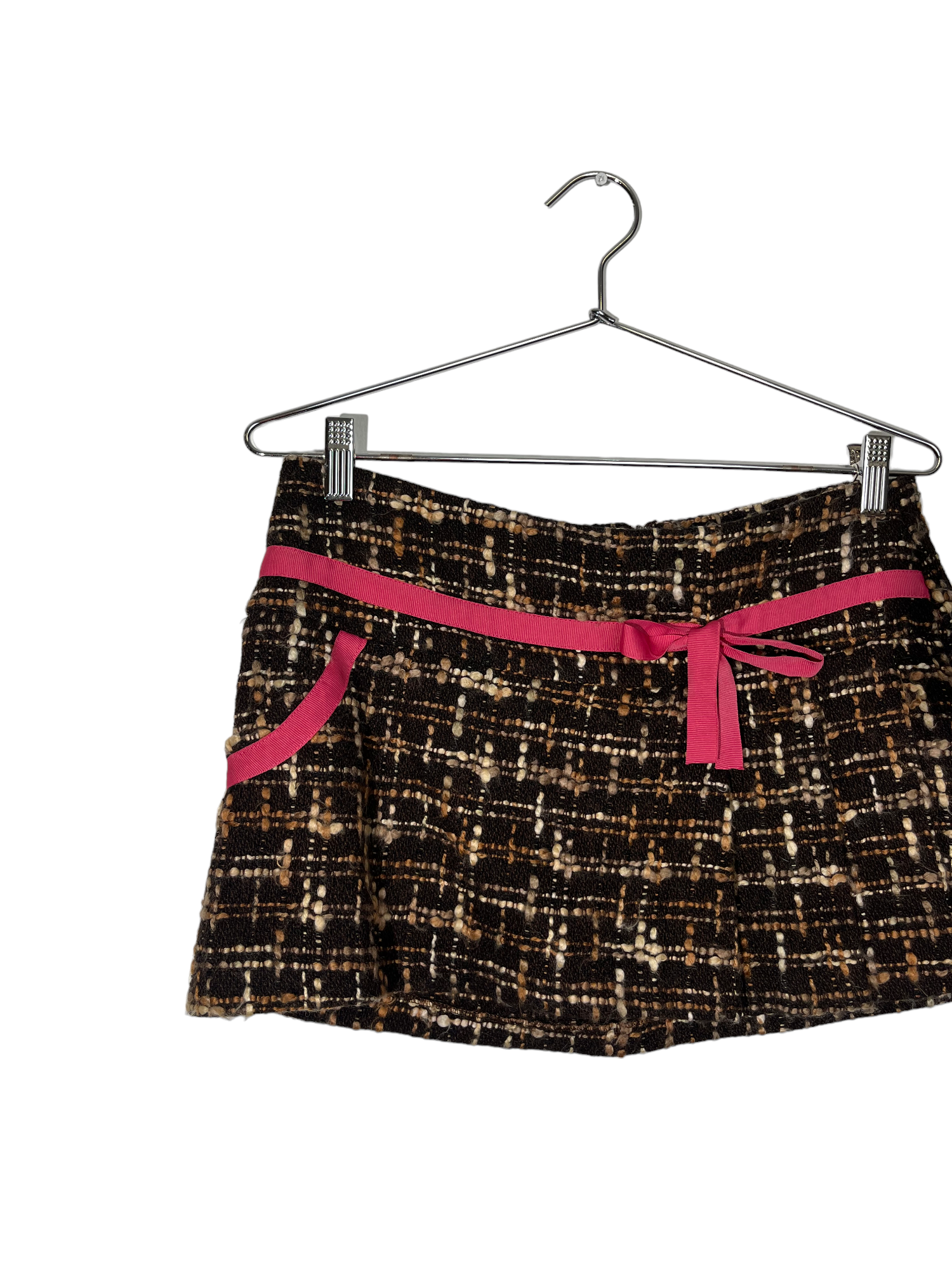 Tweed Mini Skirt with Pink Ribbon