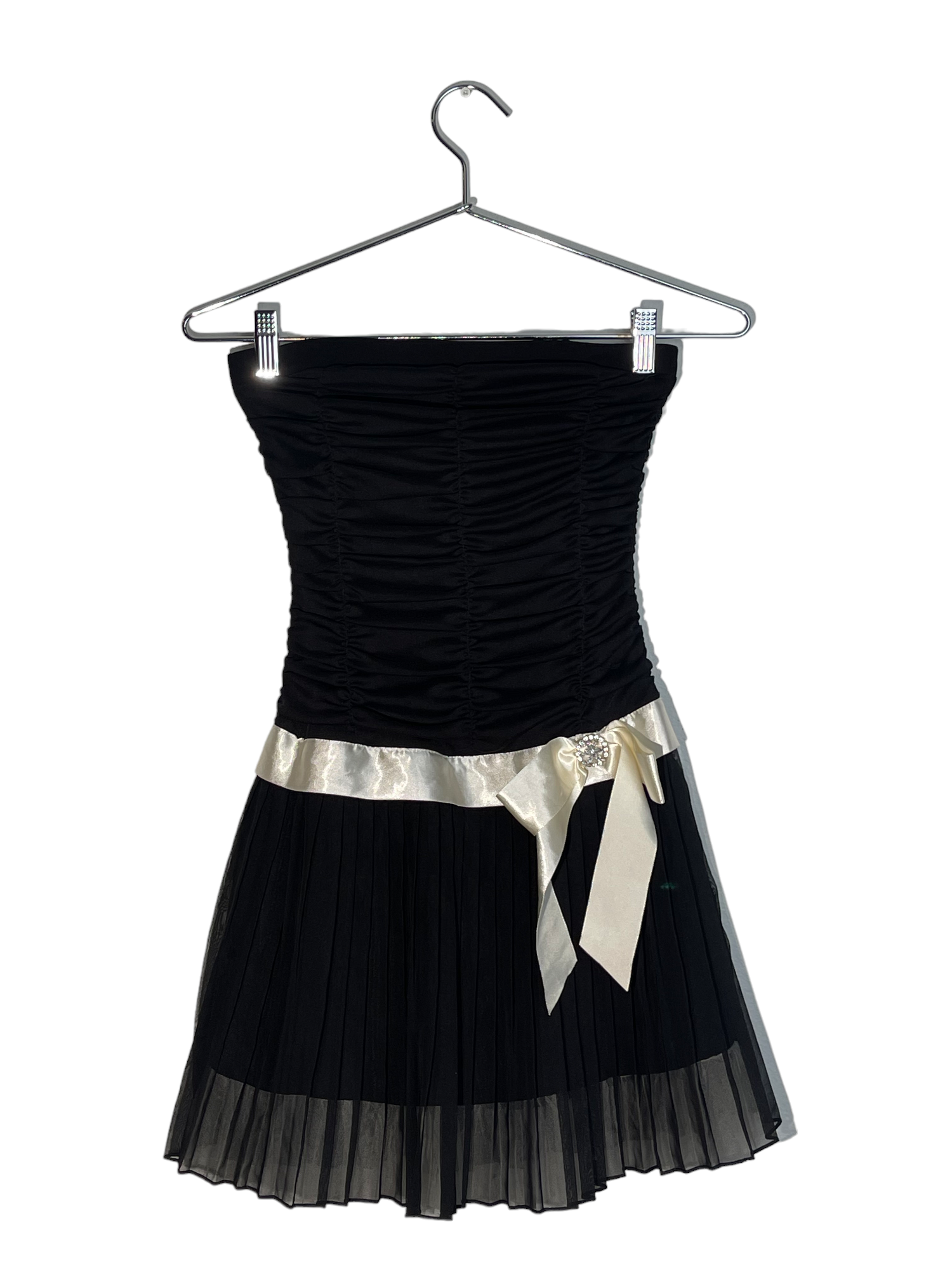 Black Mini Strapless Dress With Ribbon