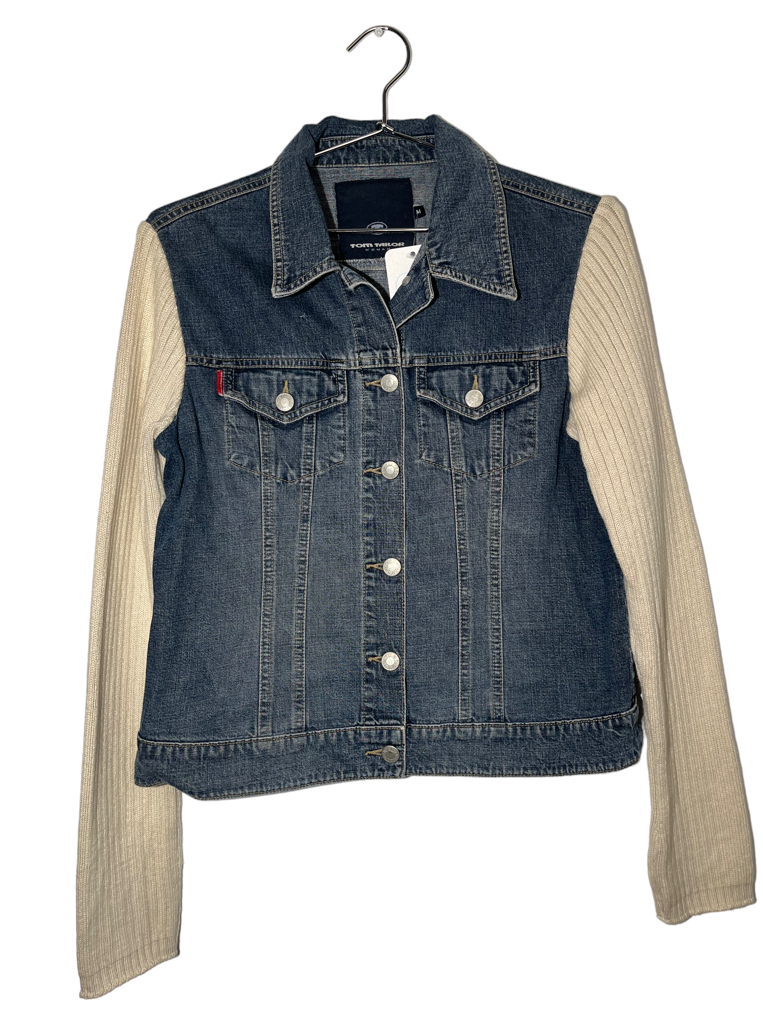 Denim Jacket with Cotton Fabric Arm Sleeves