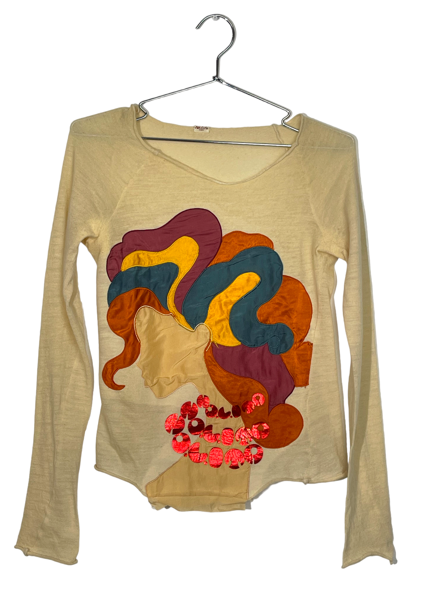 Beige Abstract Woman Distressed Long Sleeve