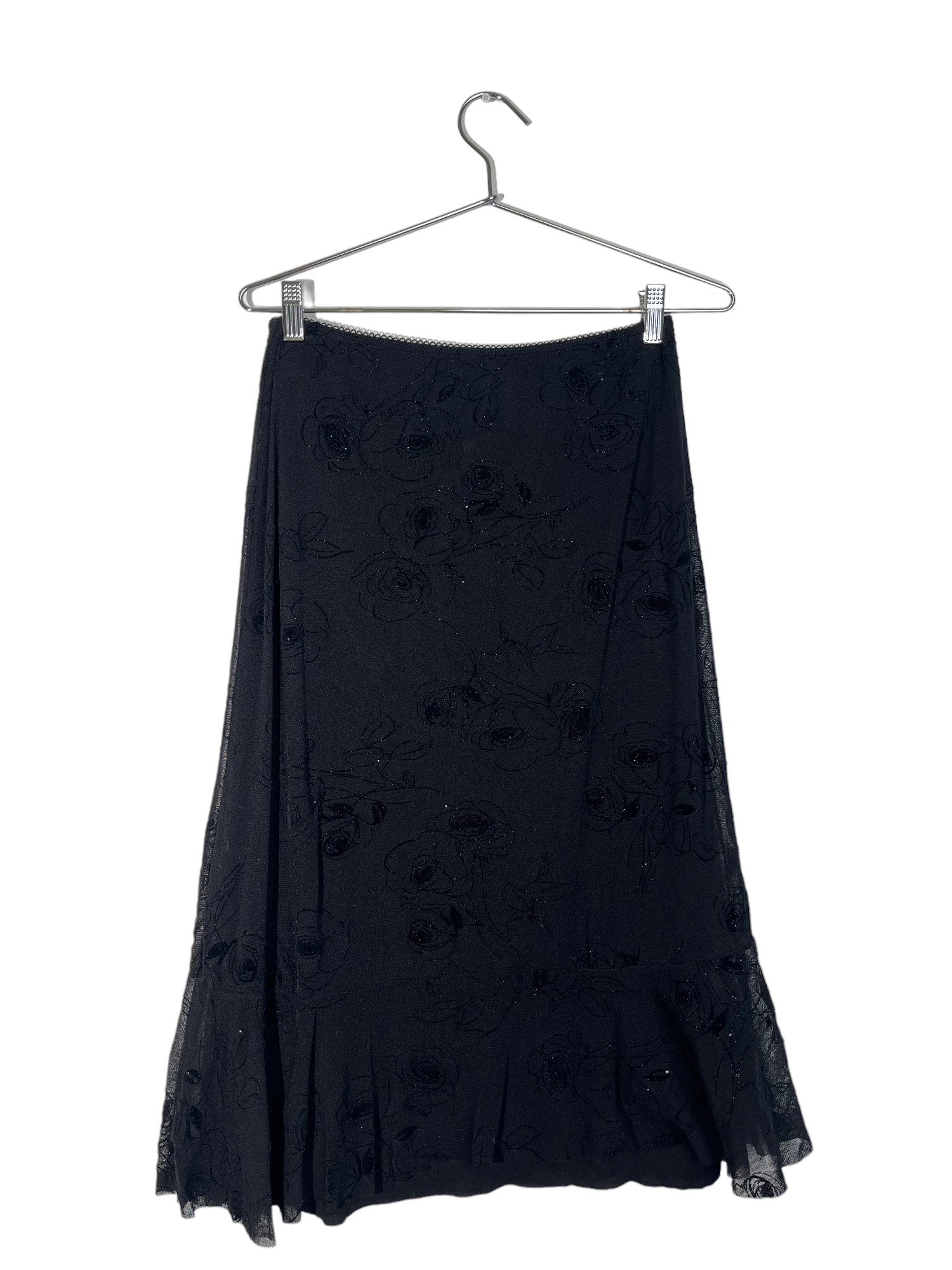 Black Flower Patterned Maxi Skirt