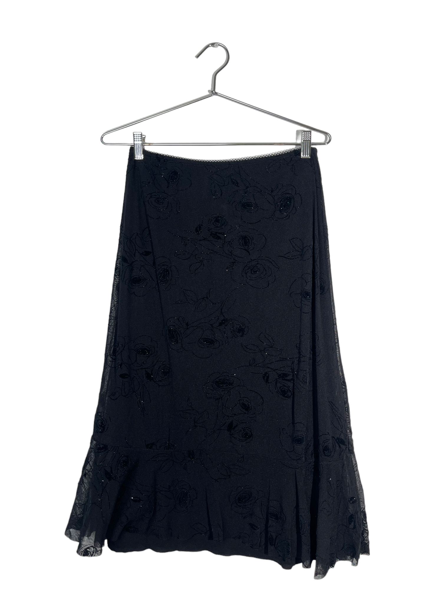 Black Flower Patterned Maxi Skirt