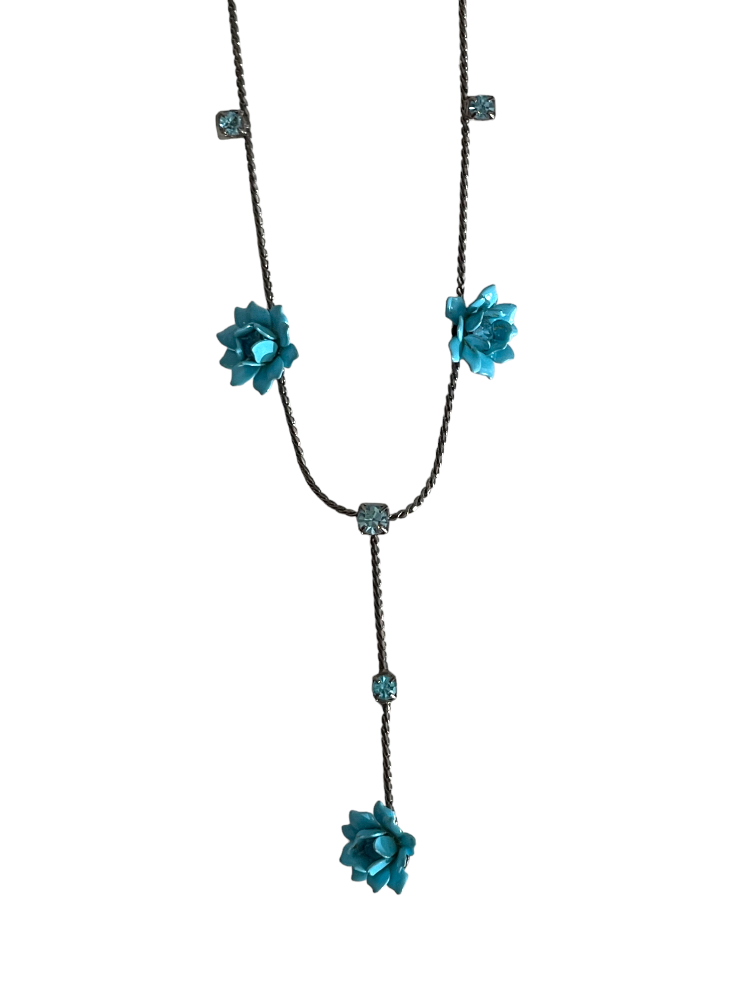 Black Necklace With Blue Flowers