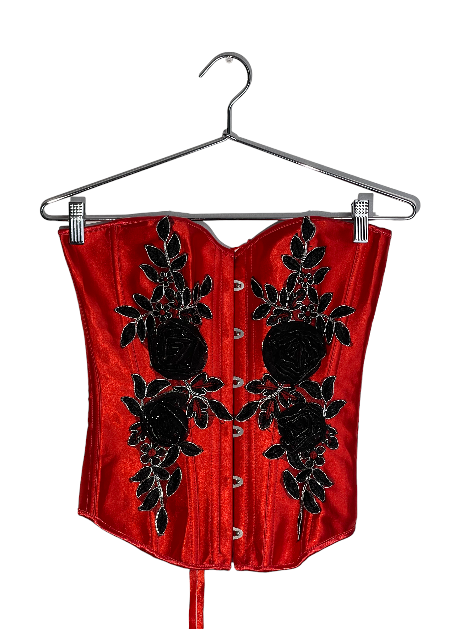 Red Corset With Black Floral Embellishment