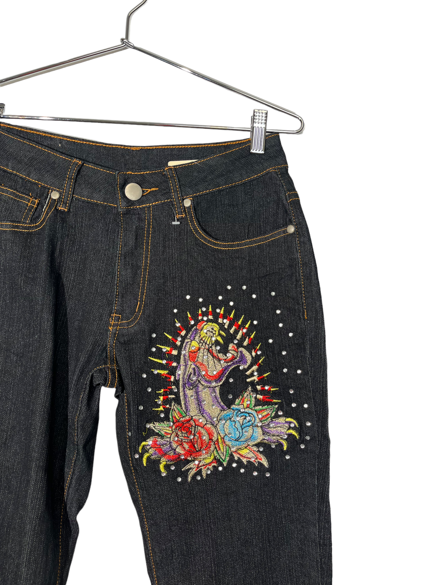 Denim Capris with Bedazzle & Embroidery