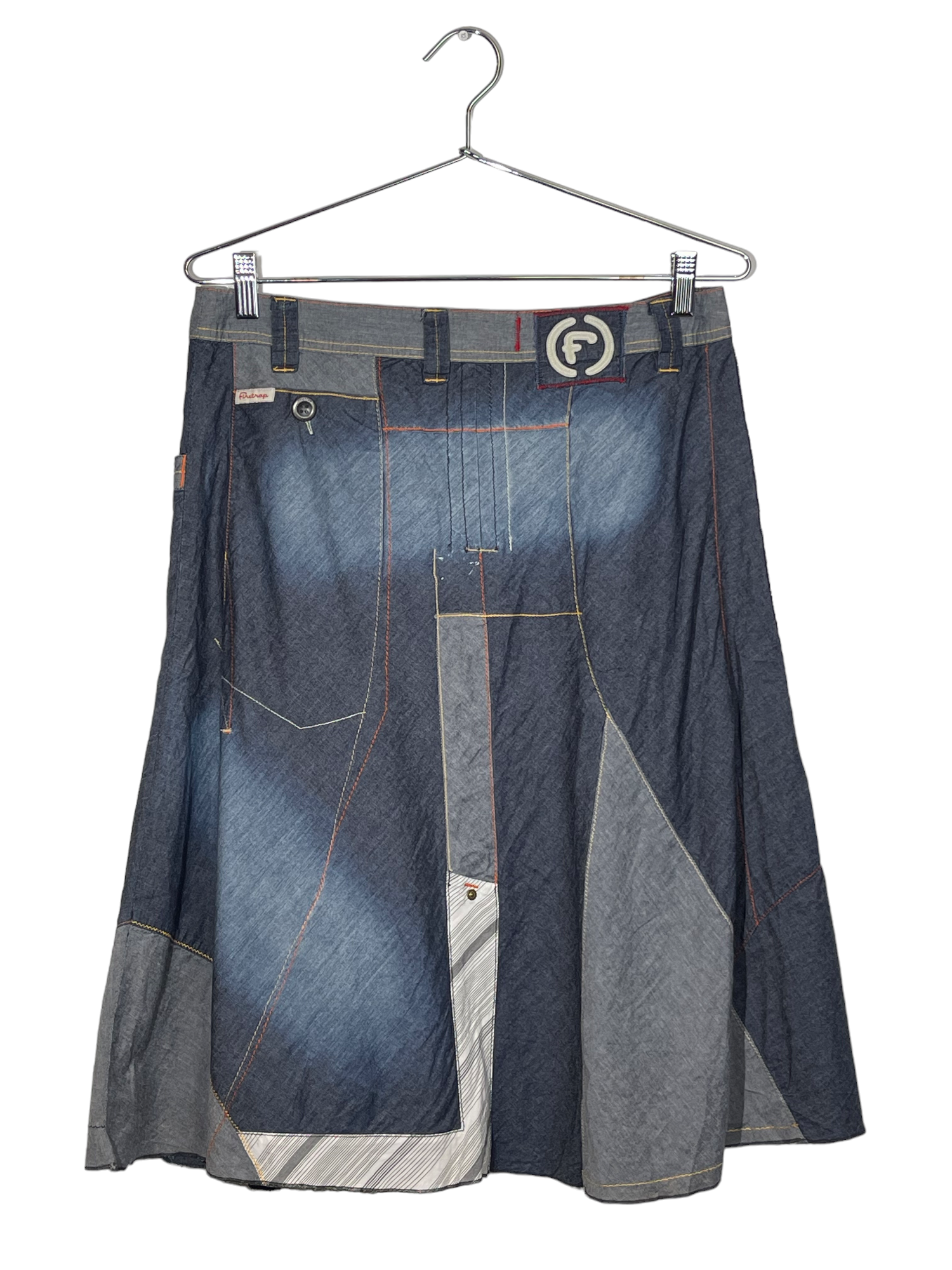 Patchwork Denim Midi Skirt