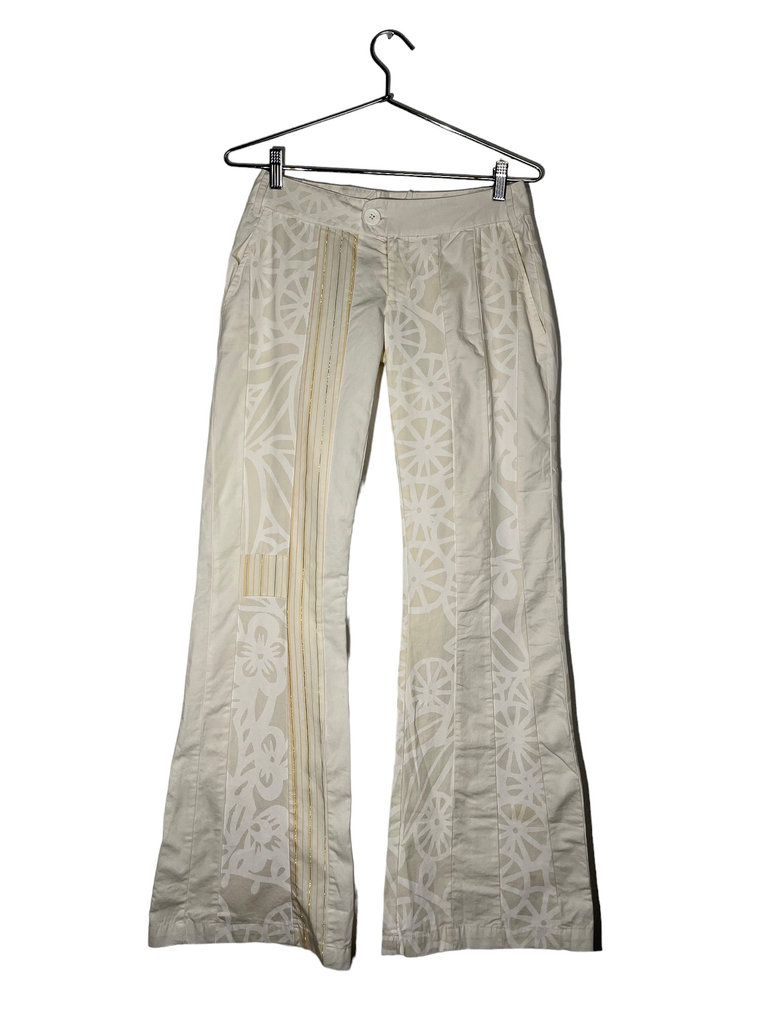 Cream Patchwork Pin-Striped Flared Pants